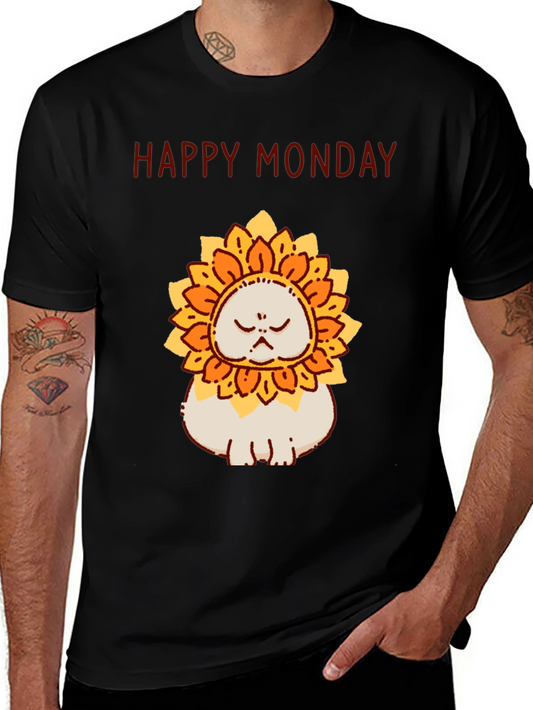 Camiseta Hombre Happy Monday Gato-Girasol Divertida