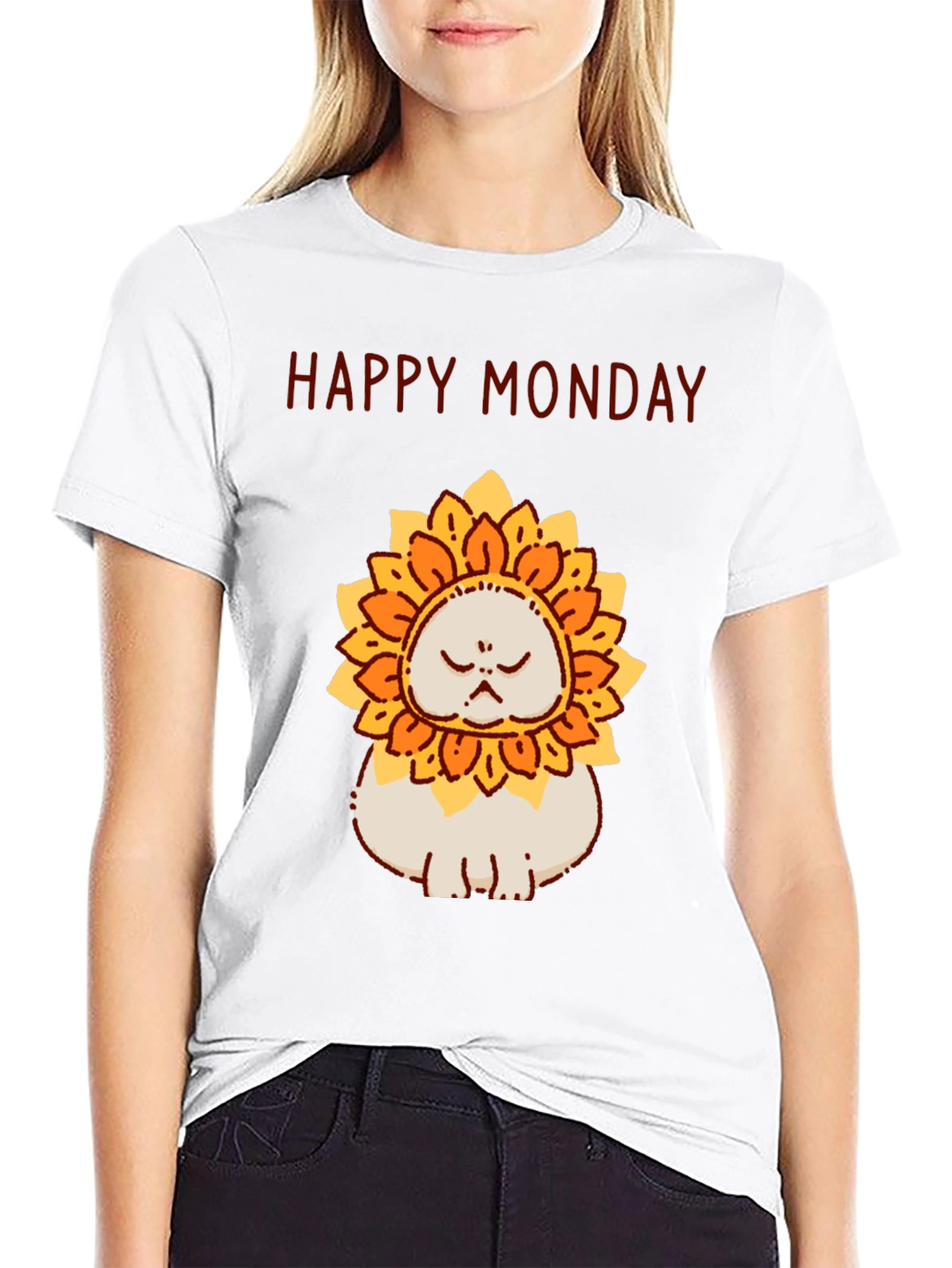 Camiseta Hombre Happy Monday Gato-Girasol Divertida