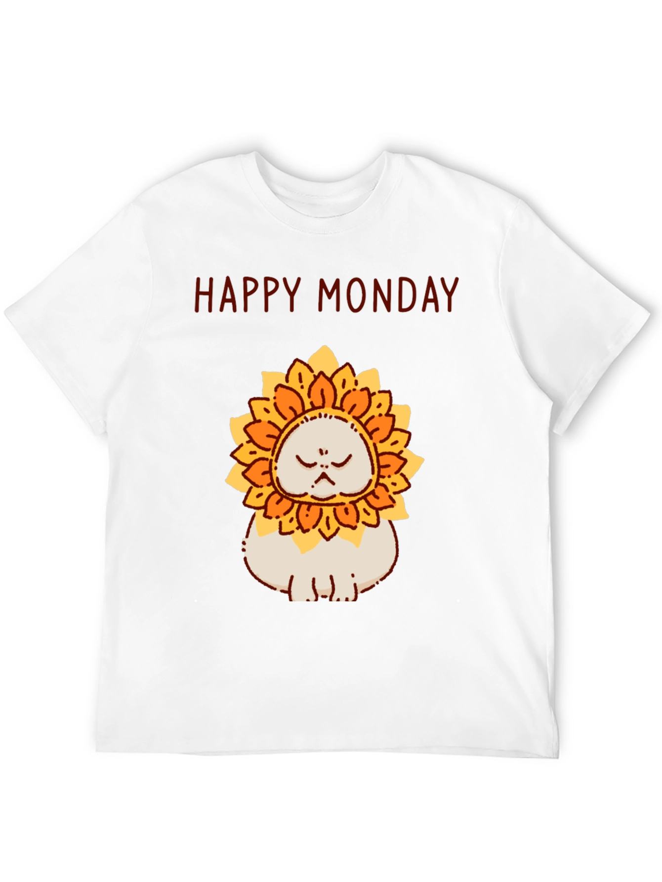 Camiseta Hombre Happy Monday Gato-Girasol Divertida