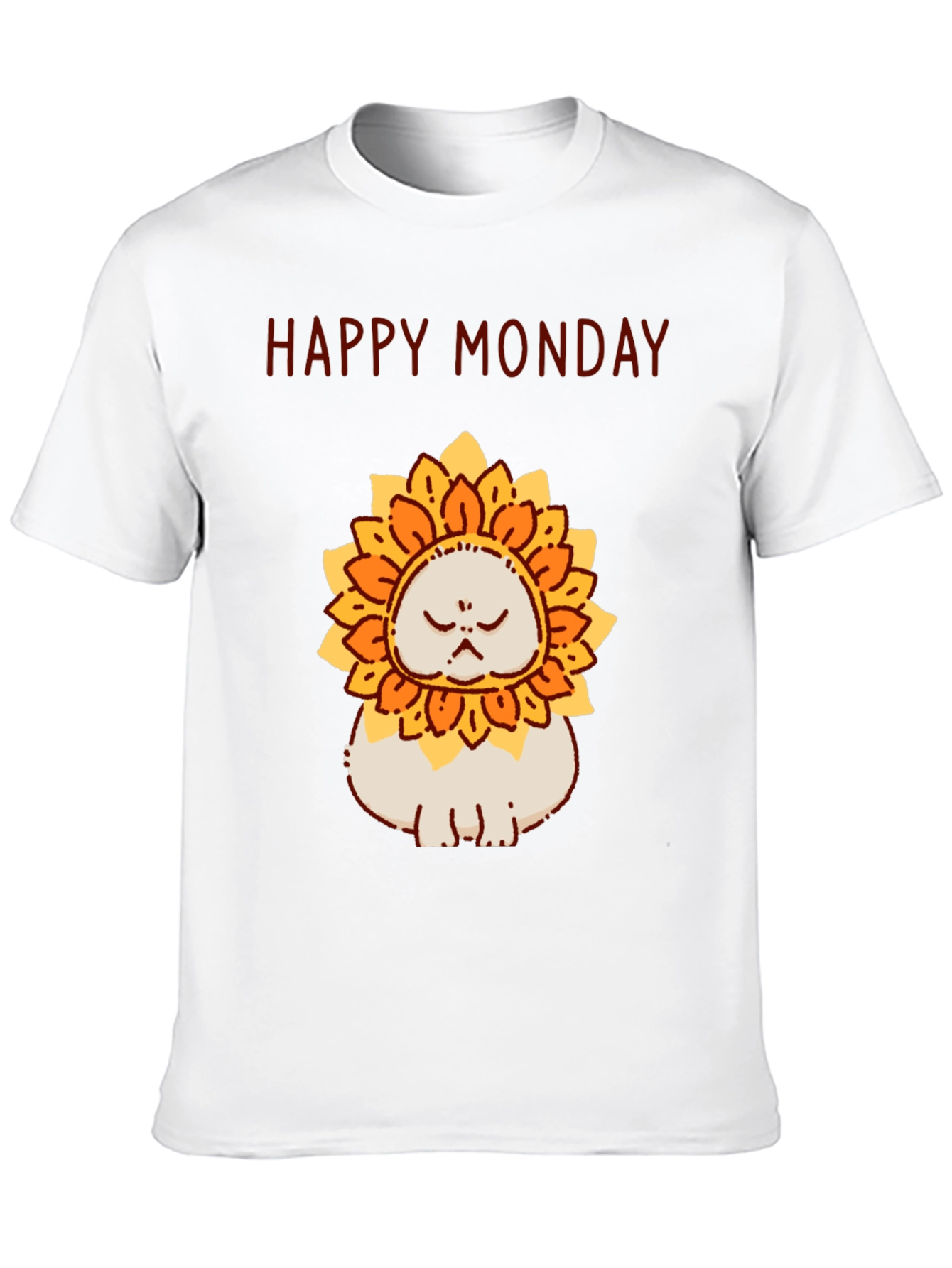 Camiseta Hombre Happy Monday Gato-Girasol Divertida