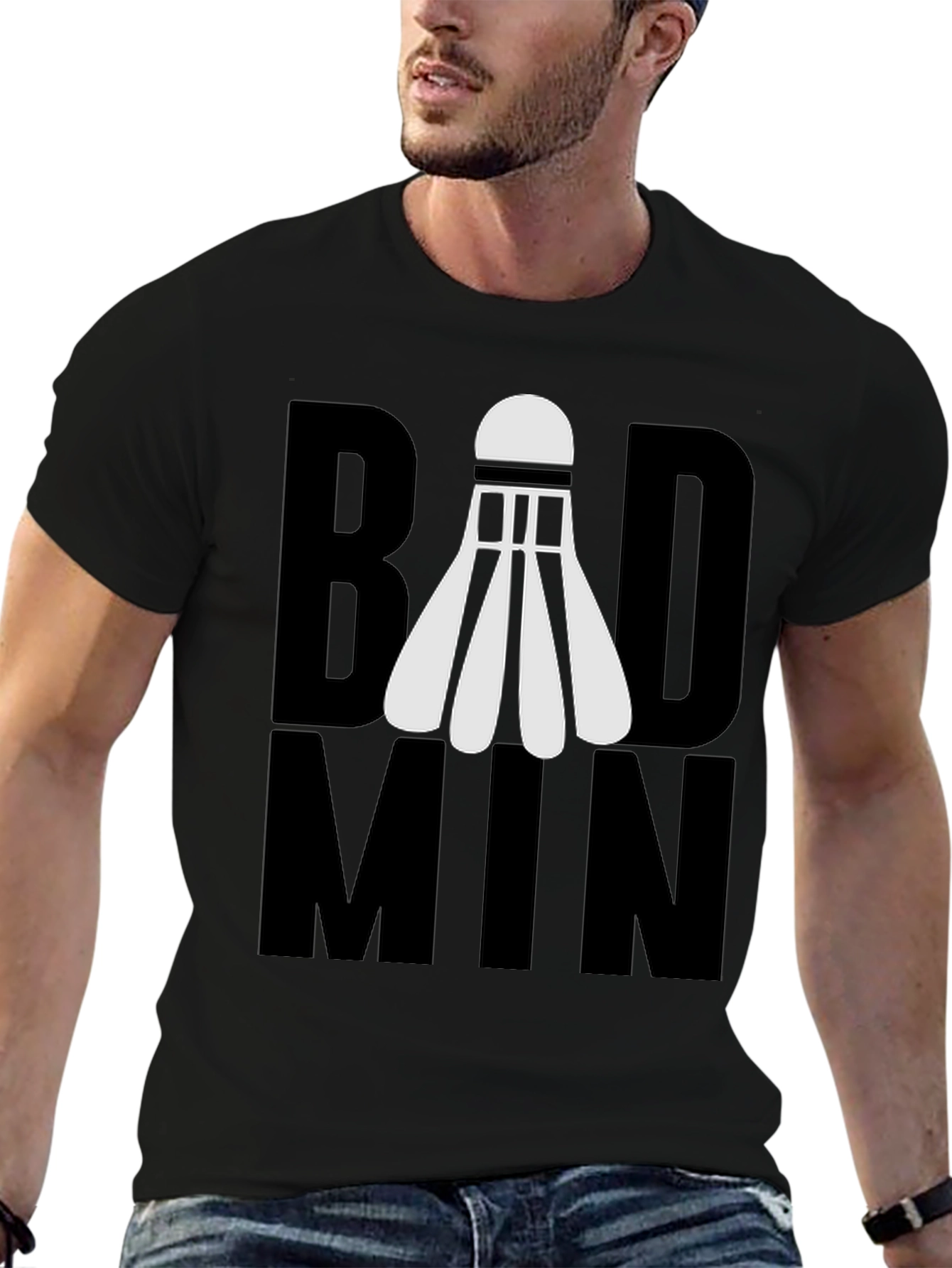 Badminton Shuttlecock Graphic T-Shirt - Black
