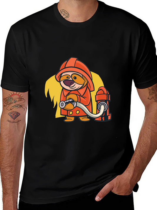 Camiseta Negra con Diseño Divertido de Bombero