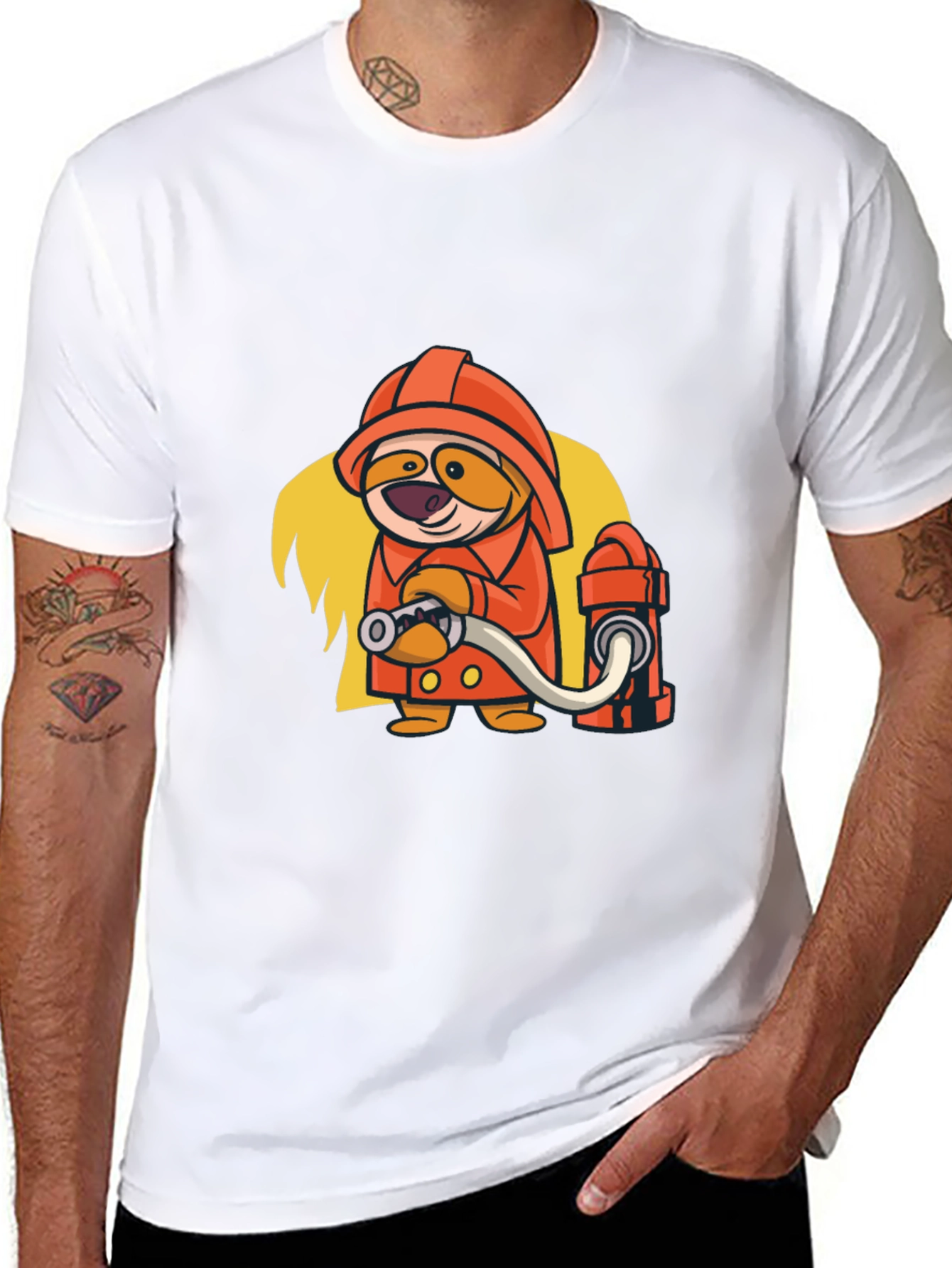 Camiseta Negra con Diseño Divertido de Bombero
