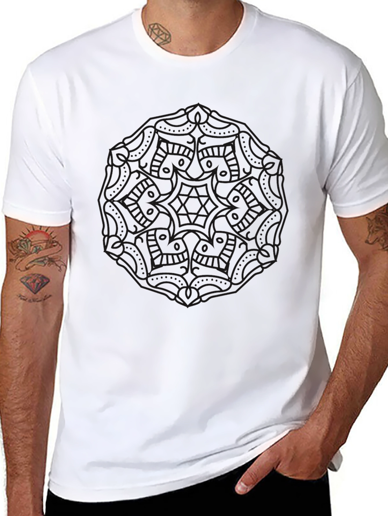 Camiseta Negra Estampada Mandala para Hombre