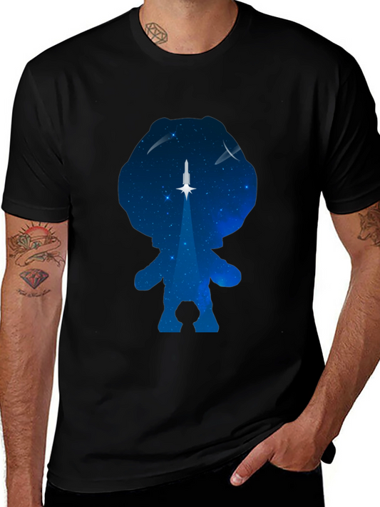 Camiseta Negra con Diseño Astronauta y Cohete Espacial