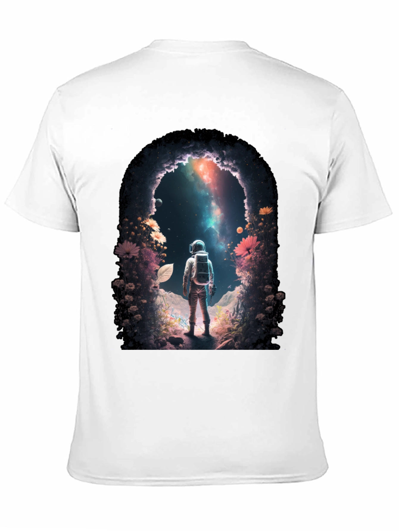 Camiseta Negra con Diseño de Astronauta en el Espacio
