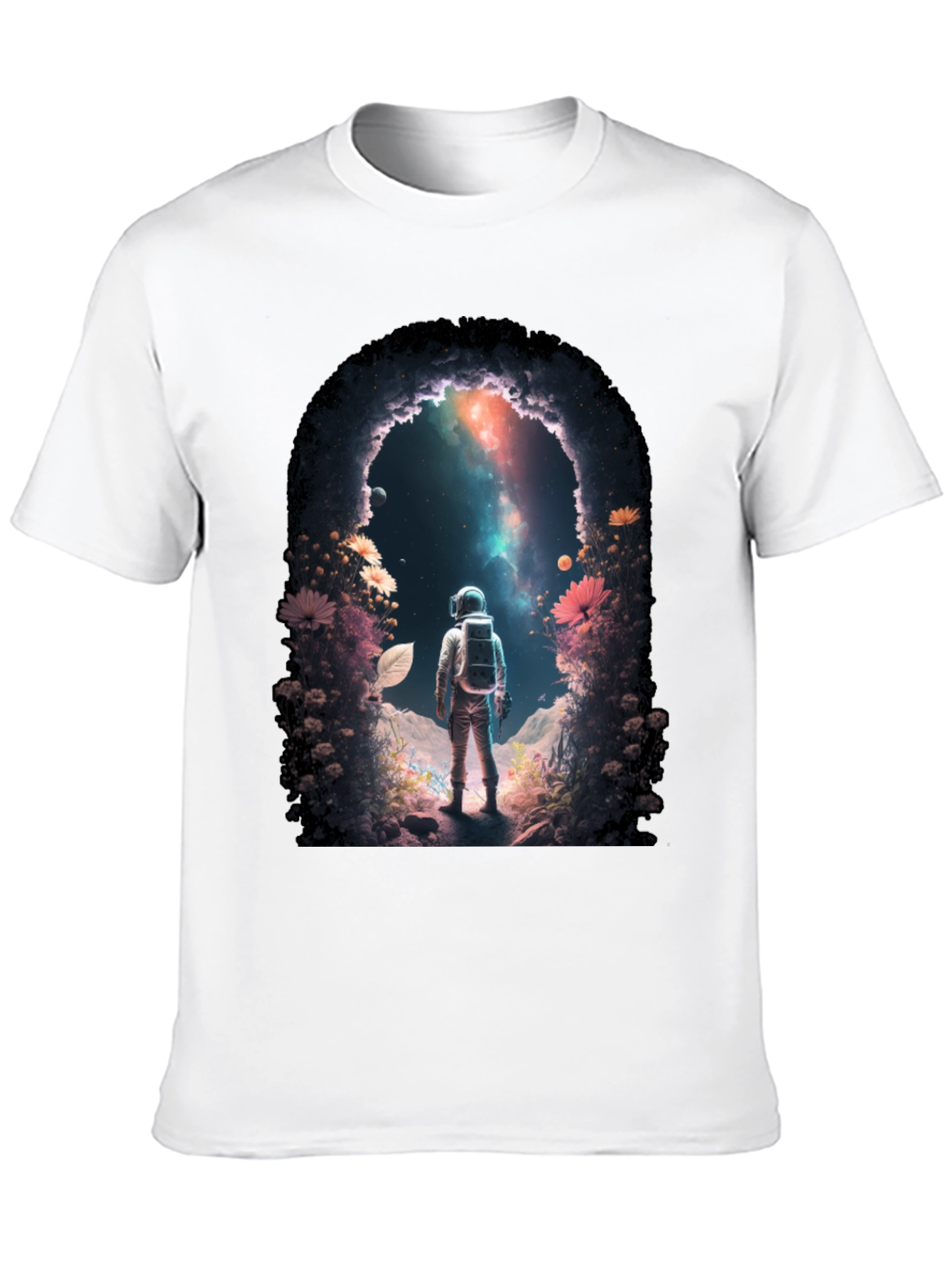 Camiseta Negra con Diseño de Astronauta en el Espacio