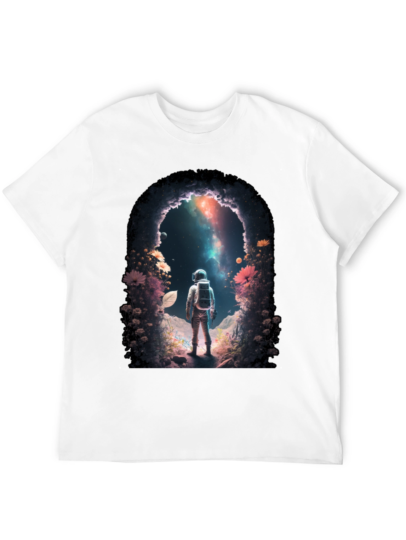 Camiseta Negra con Diseño de Astronauta en el Espacio