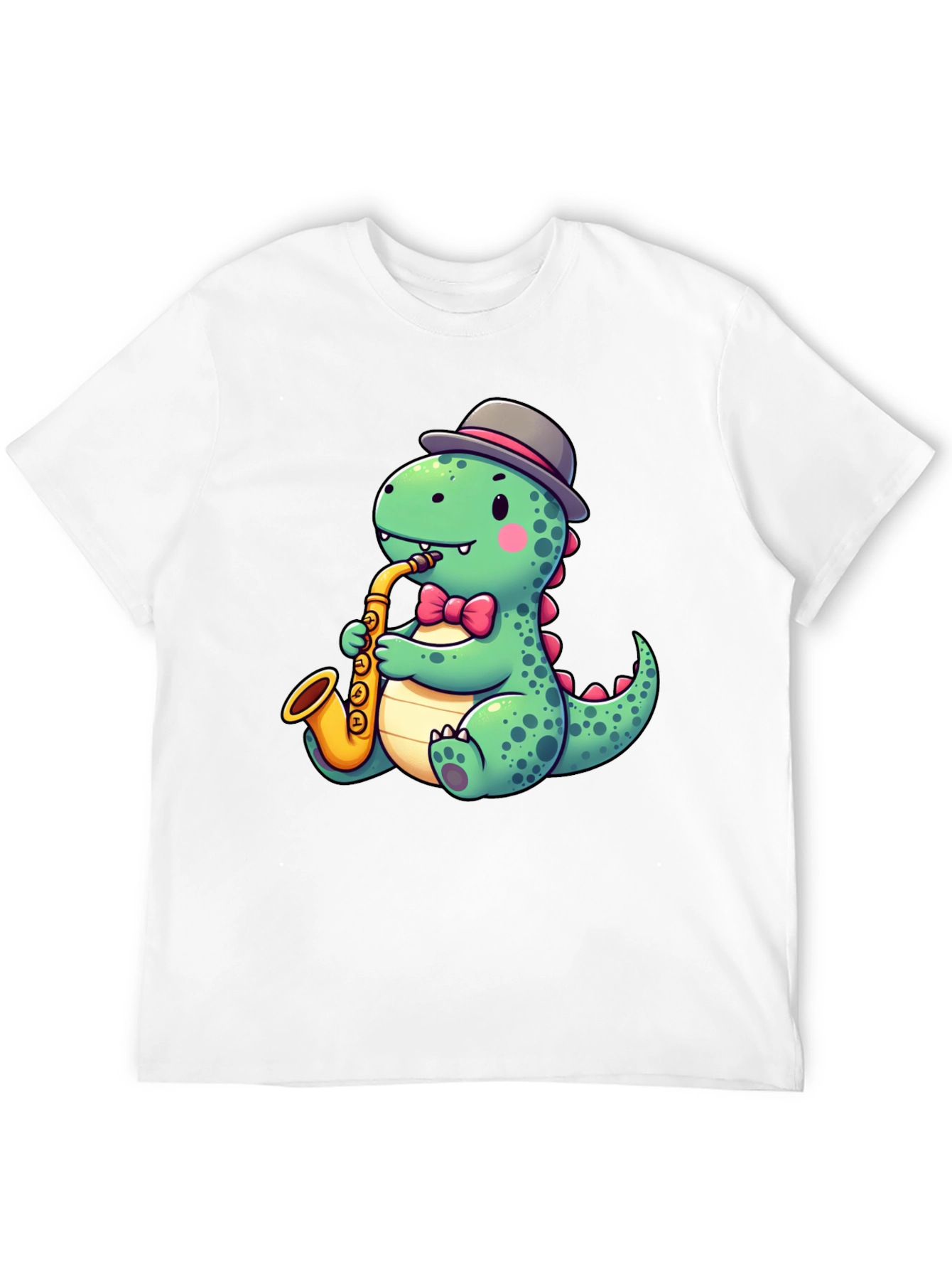 Camiseta Negra con Diseño de Dinosaurio Músico
