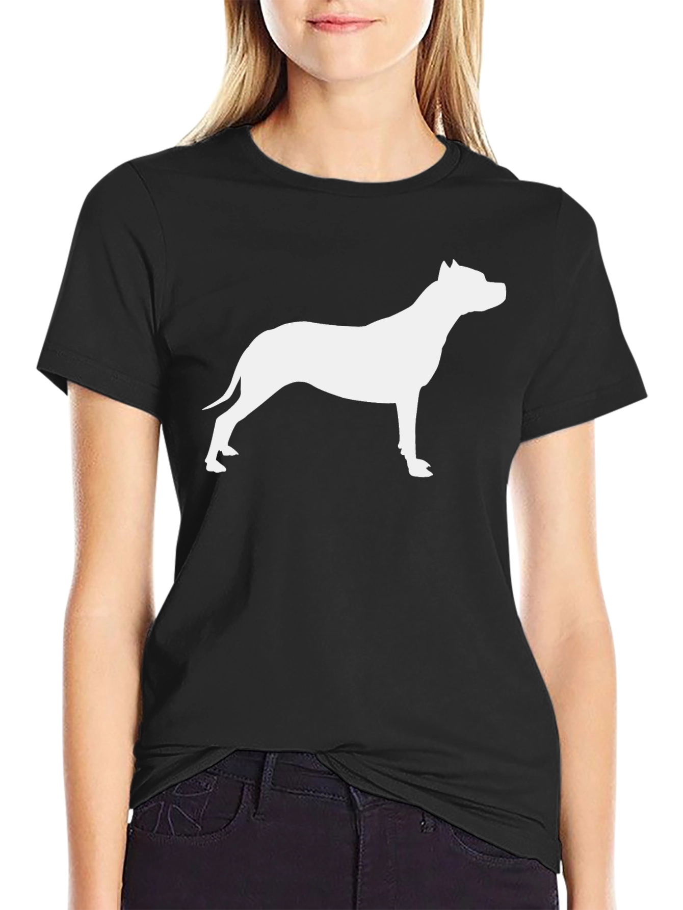 Camiseta Negra con Silueta de Perro Pitbull
