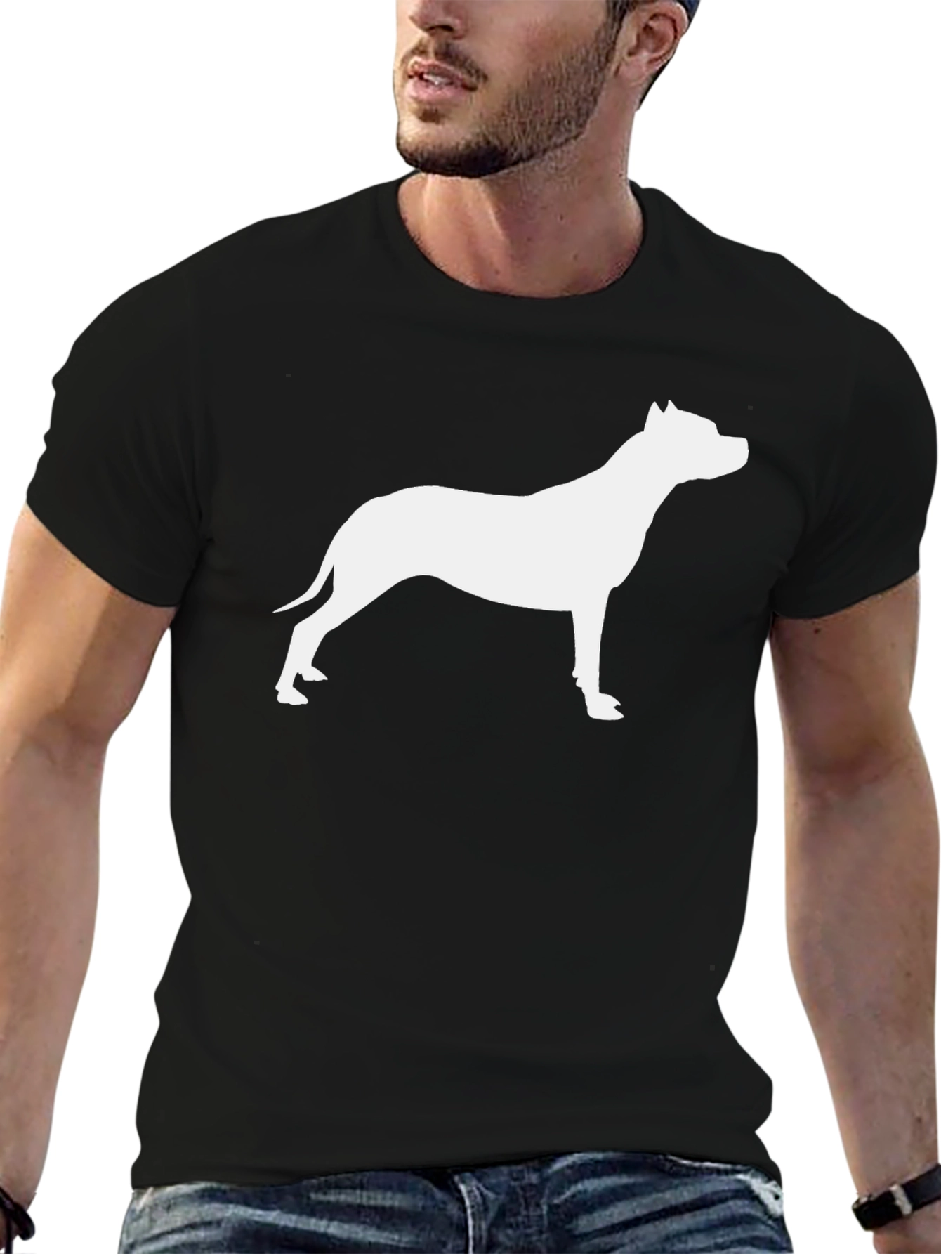 Camiseta Negra con Silueta de Perro Pitbull