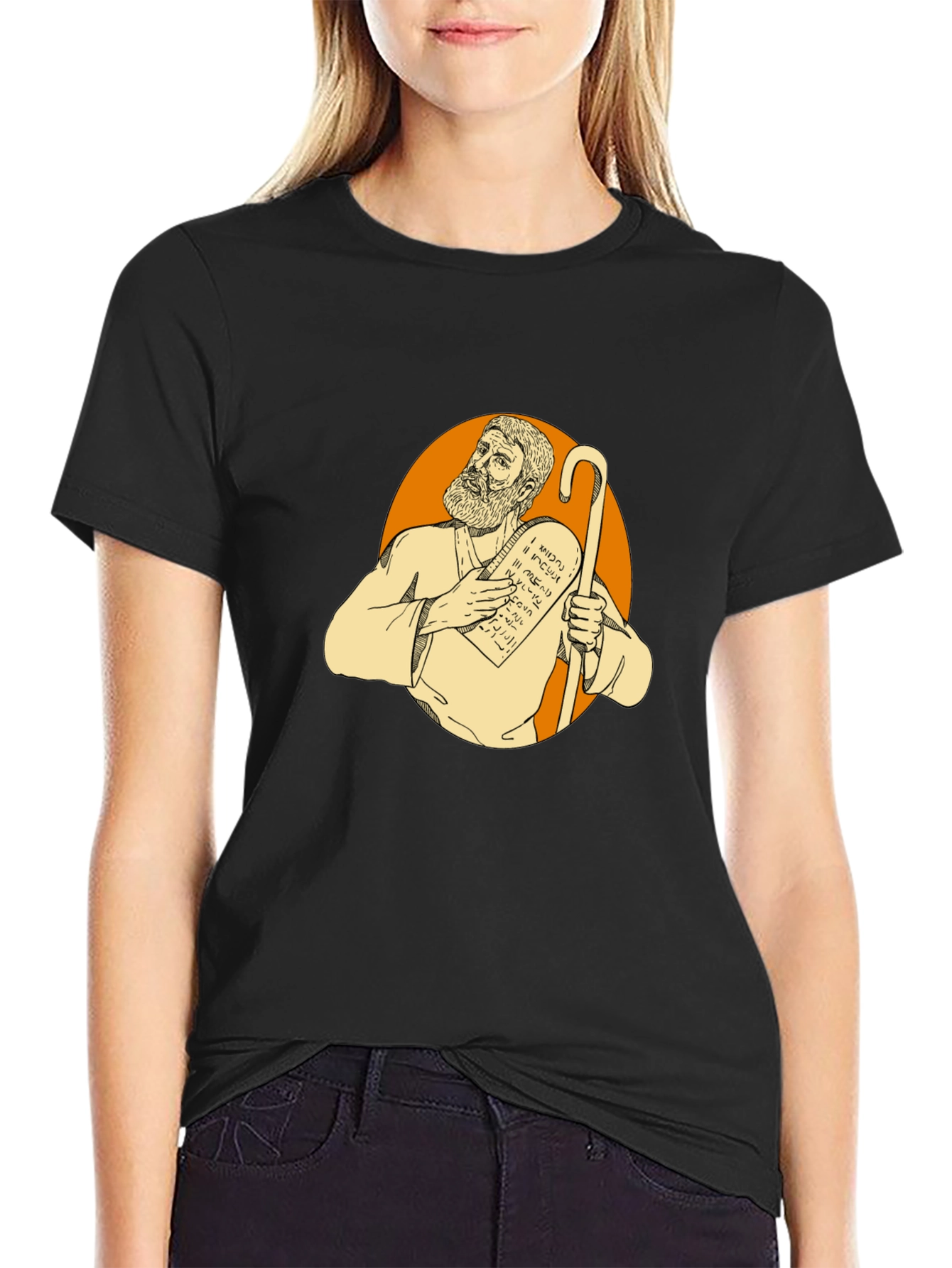 Camiseta Negra con Diseño de Moisés
