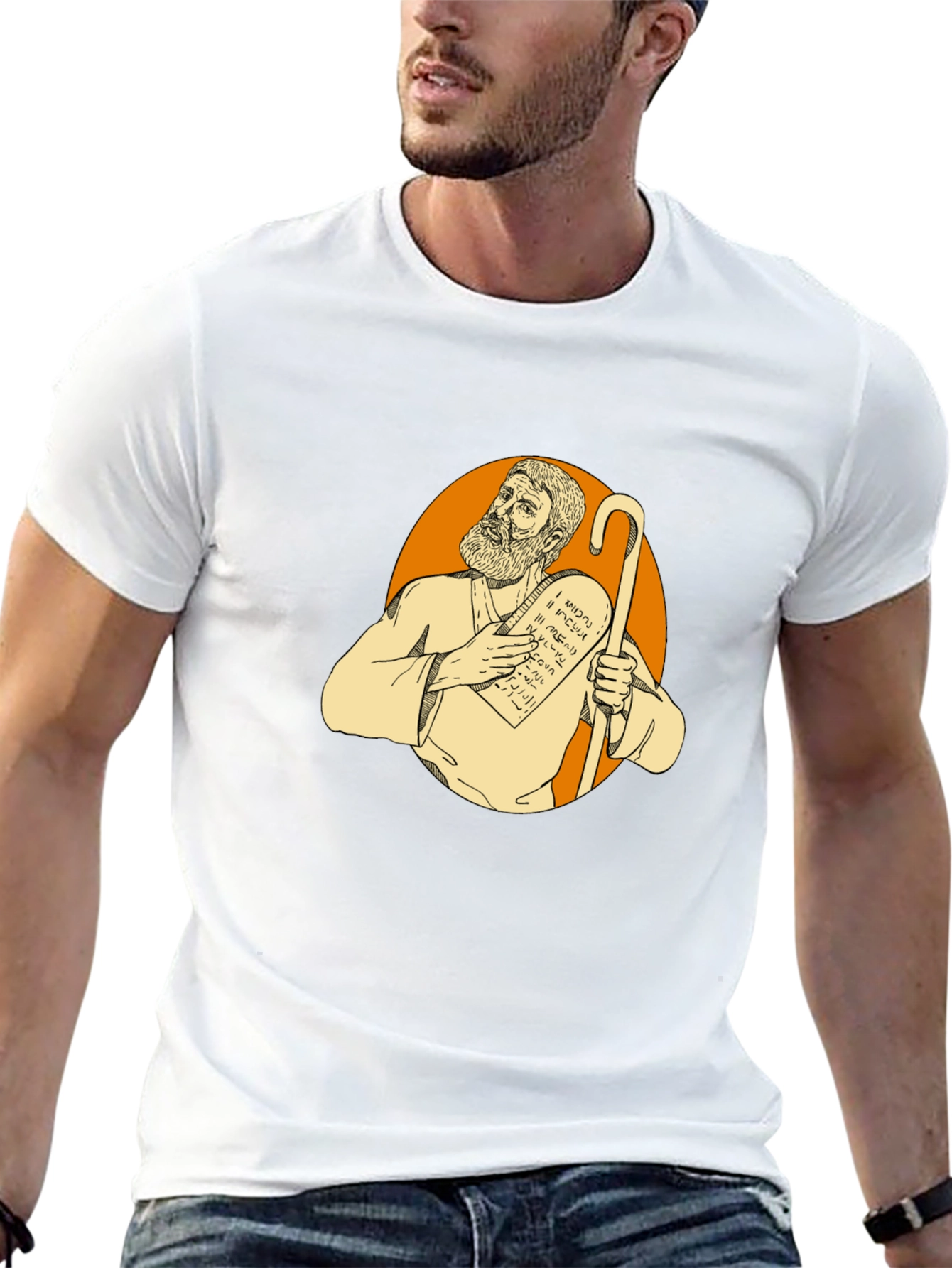 Camiseta Negra con Diseño de Moisés