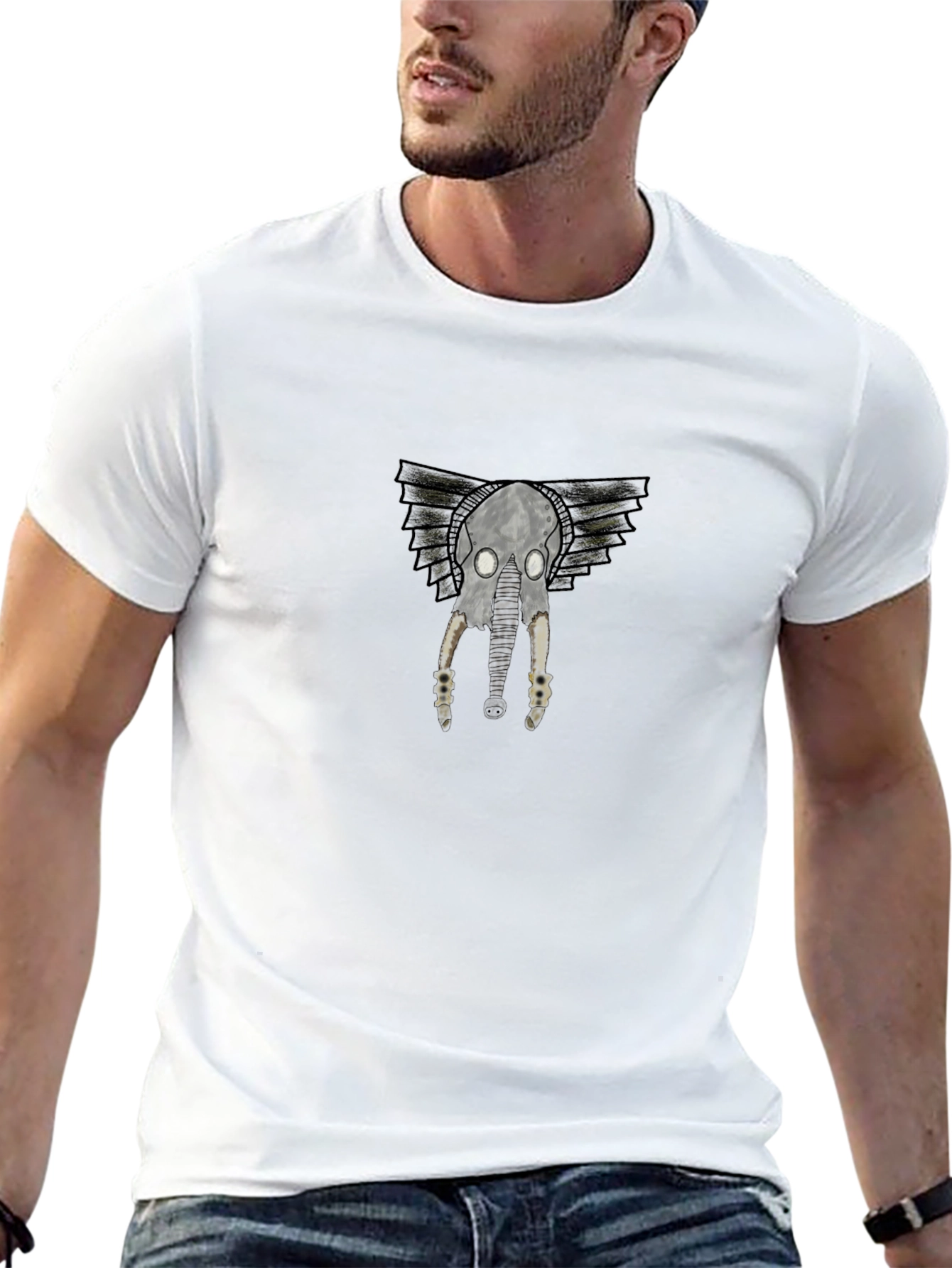 Camiseta Negra con Diseño de Cráneo Alado