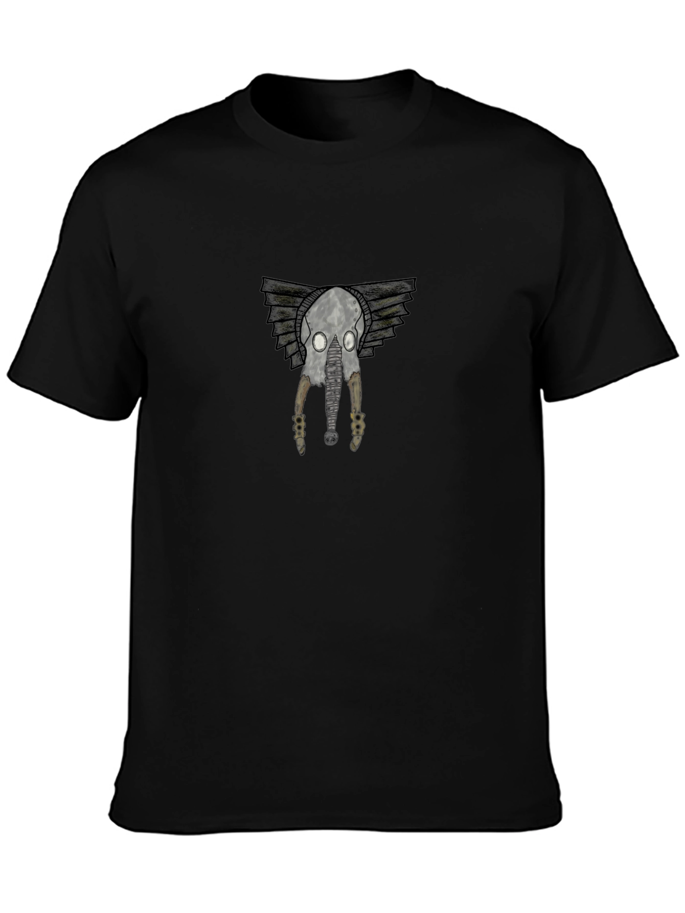 Camiseta Negra con Diseño de Cráneo Alado
