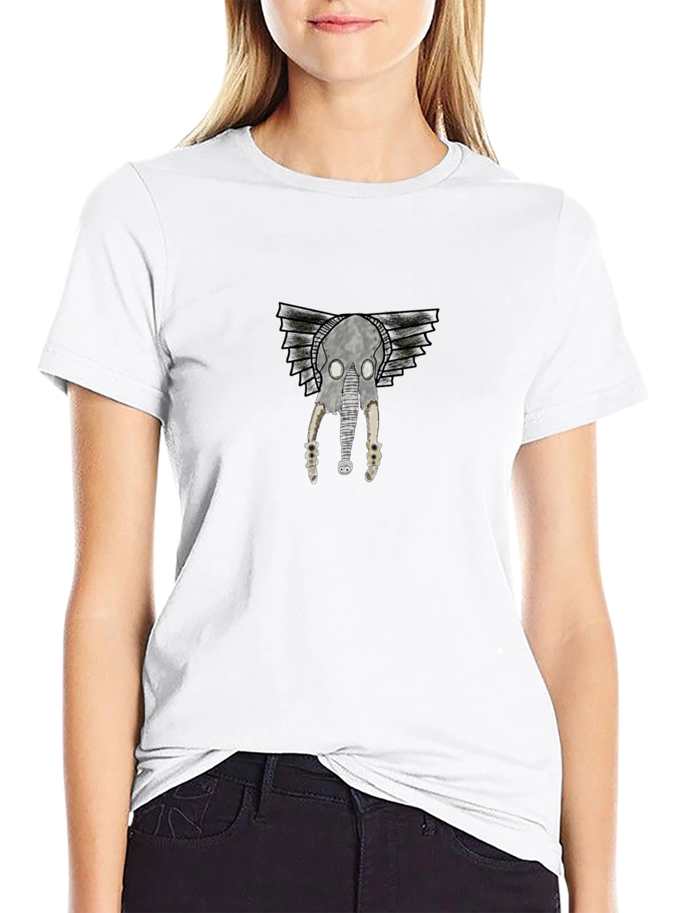 Camiseta Negra con Diseño de Cráneo Alado