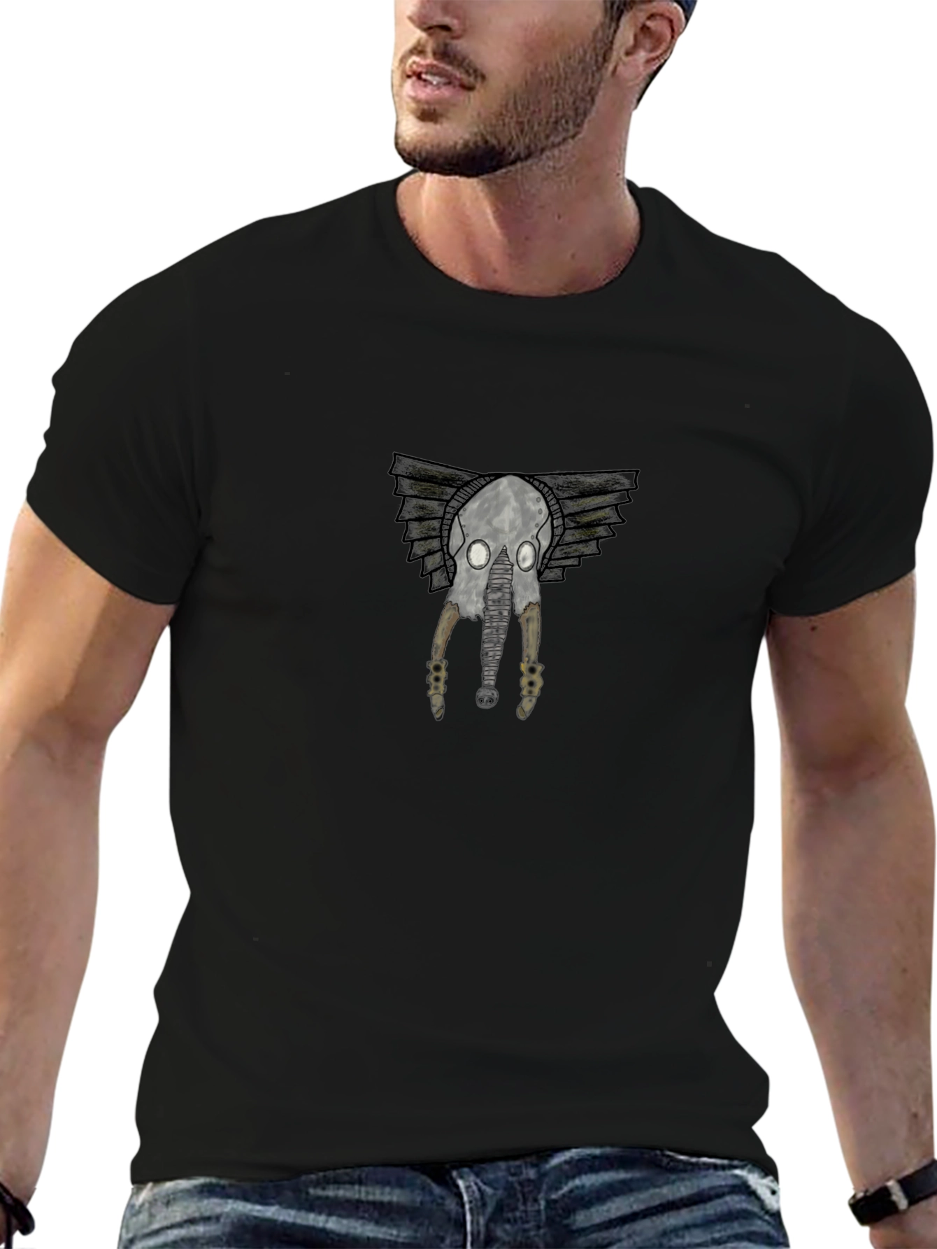 Camiseta Negra con Diseño de Cráneo Alado