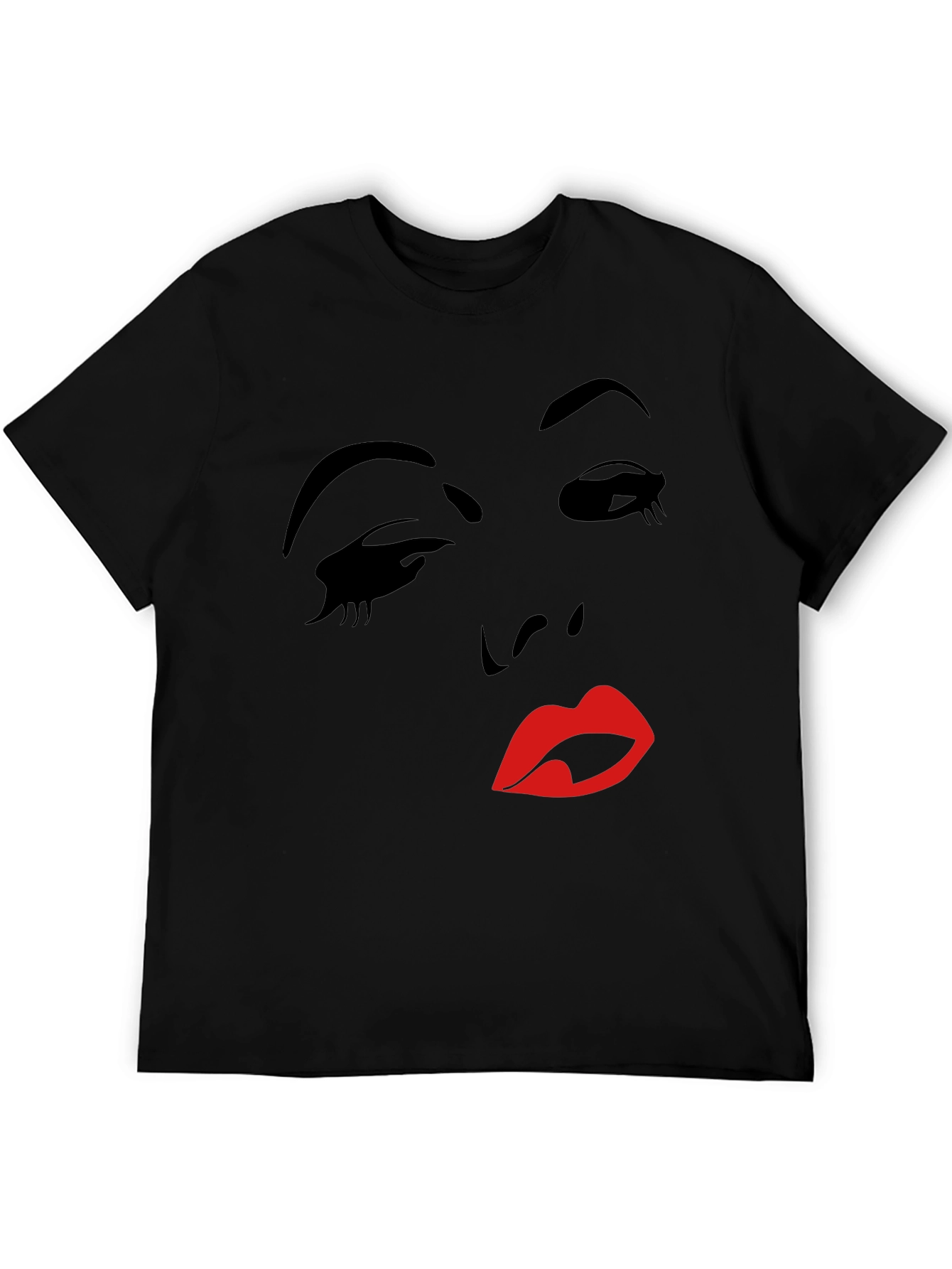 Camiseta Negra con Diseño Abstracto de Rostro Femenino