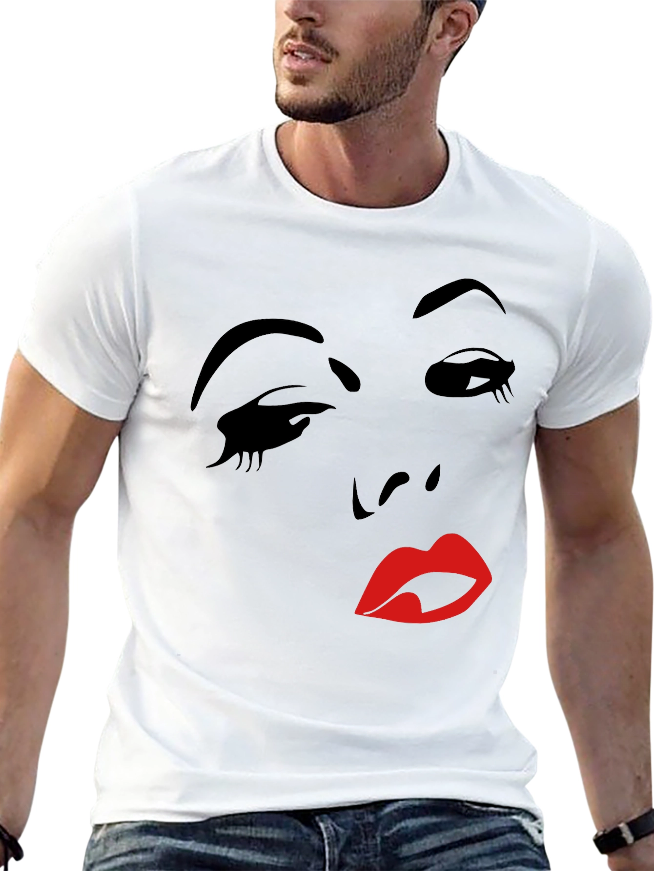 Camiseta Negra con Diseño Abstracto de Rostro Femenino