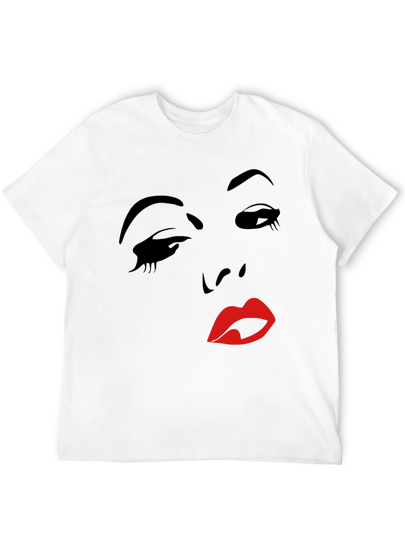 Camiseta Negra con Diseño Abstracto de Rostro Femenino