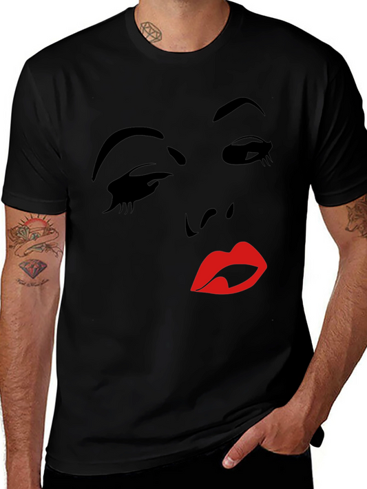 Camiseta Negra con Diseño Abstracto de Rostro Femenino