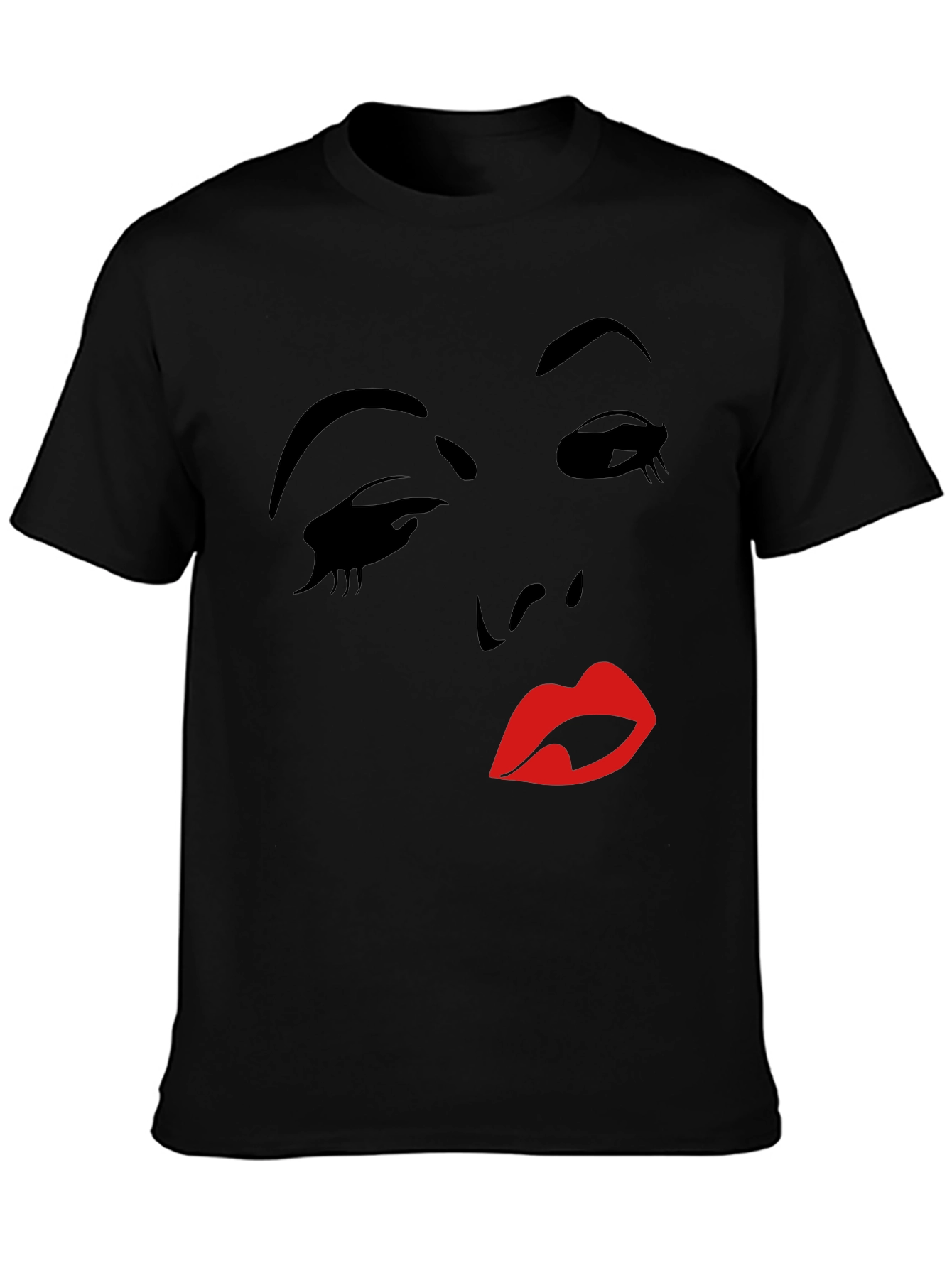 Camiseta Negra con Diseño Abstracto de Rostro Femenino
