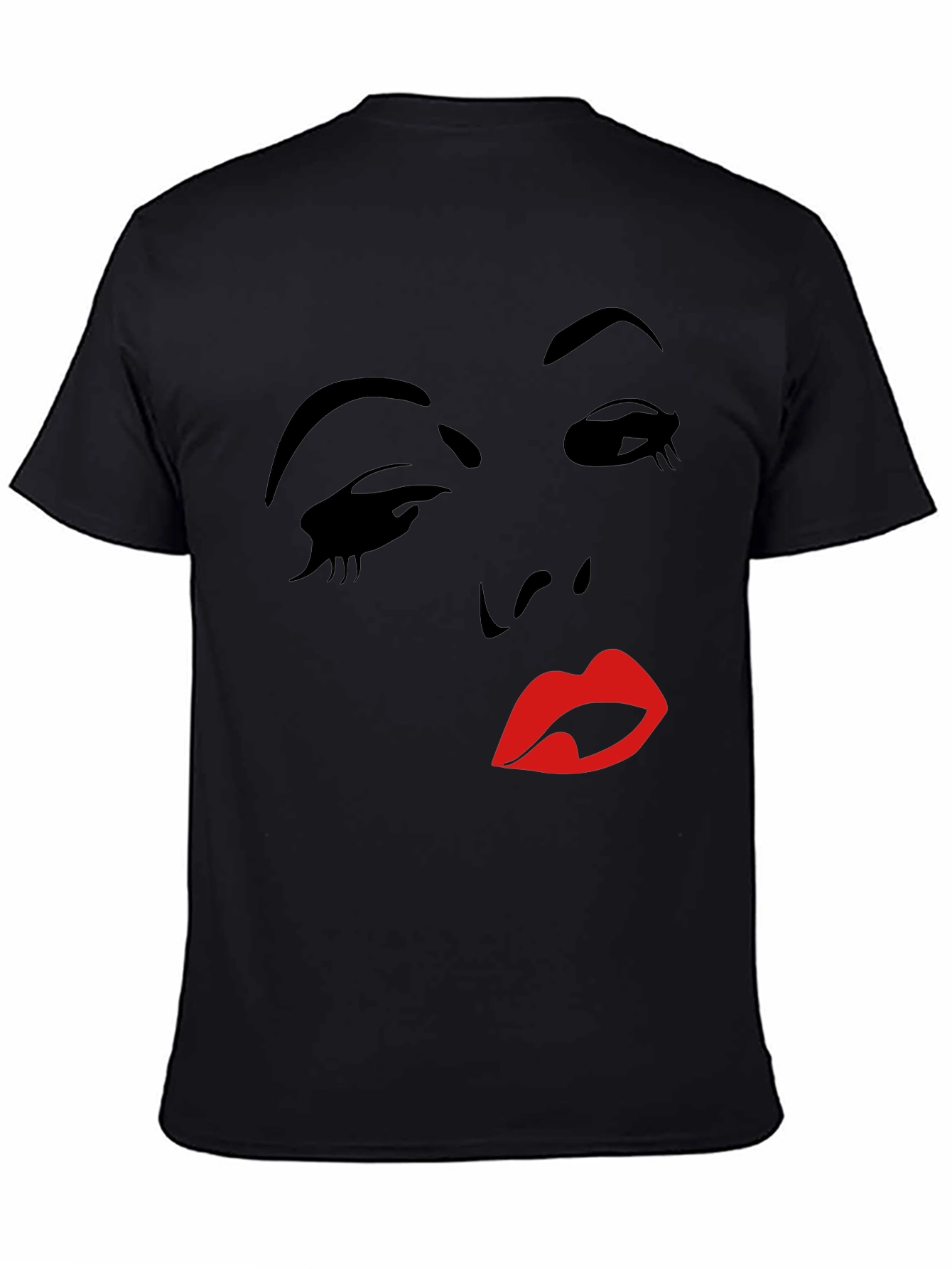 Camiseta Negra con Diseño Abstracto de Rostro Femenino