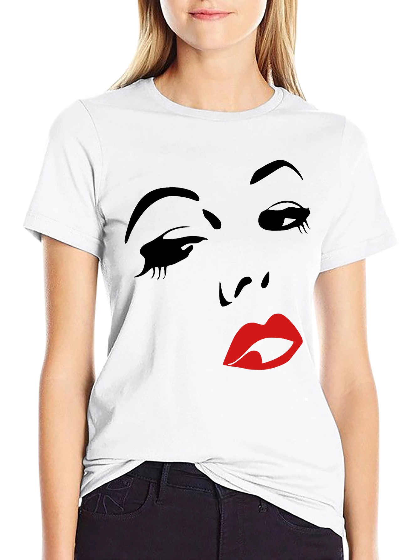 Camiseta Negra con Diseño Abstracto de Rostro Femenino