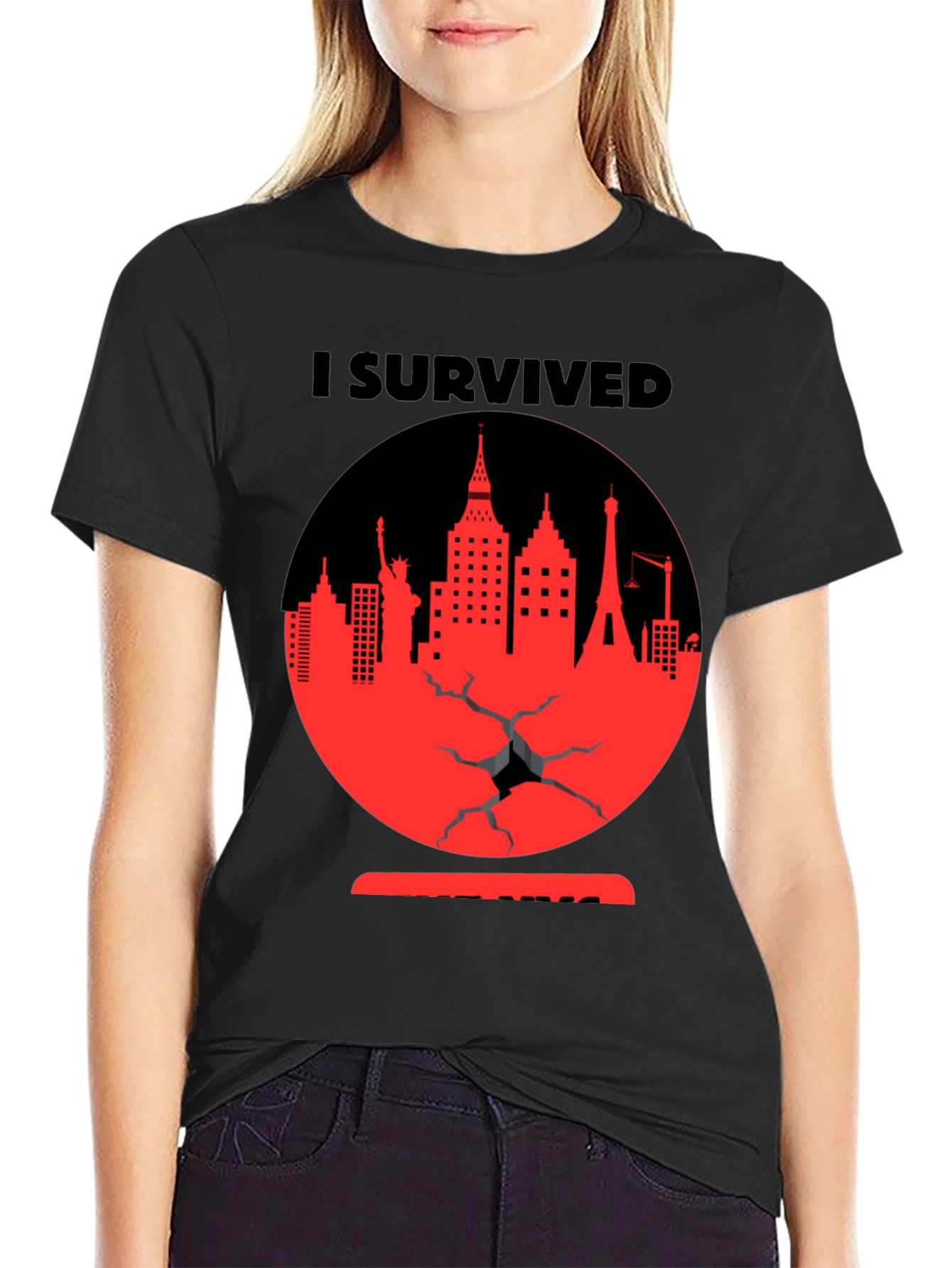Camiseta Negra Yo Sobreviví Diseño Urbano Rojo
