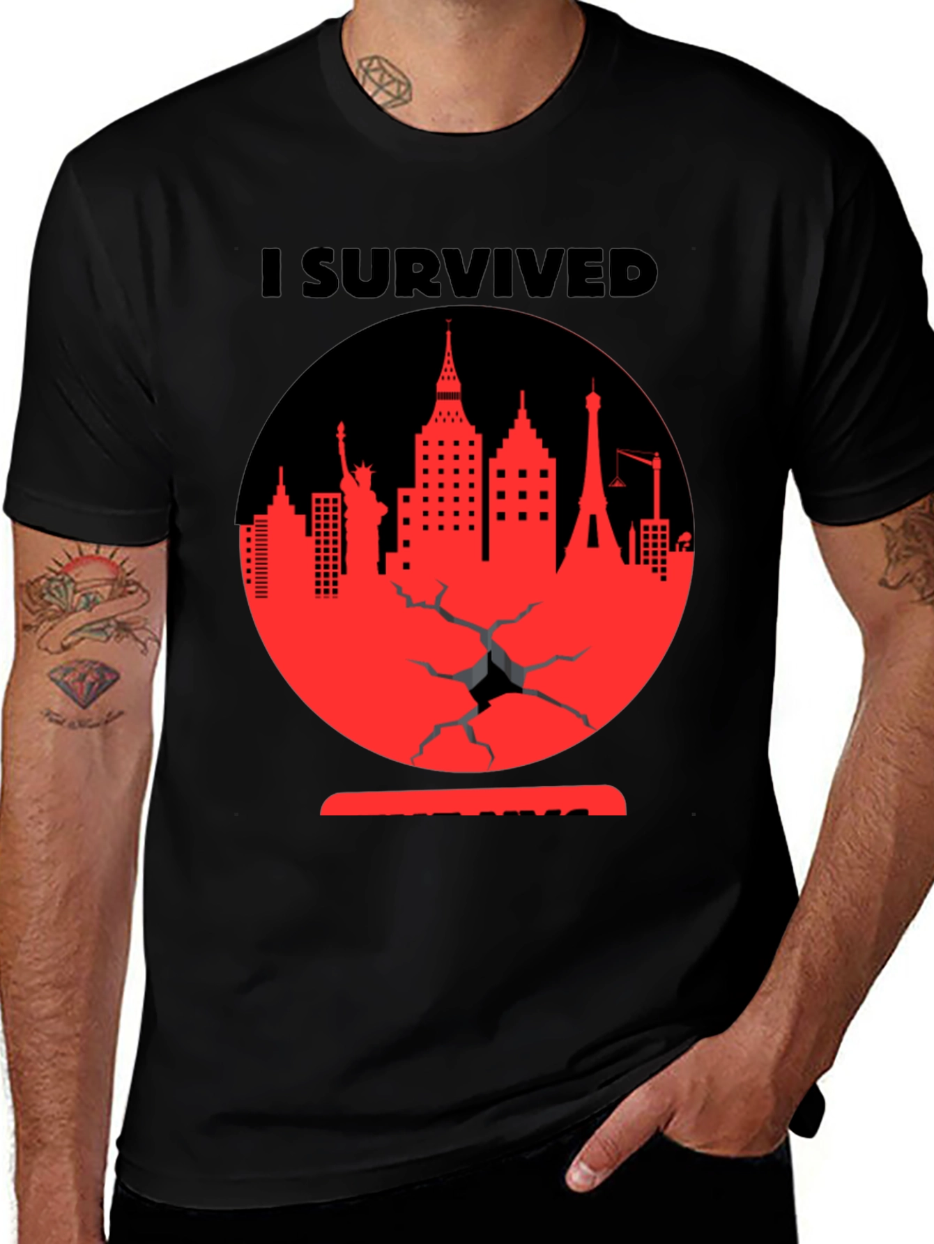 Camiseta Negra Yo Sobreviví Diseño Urbano Rojo