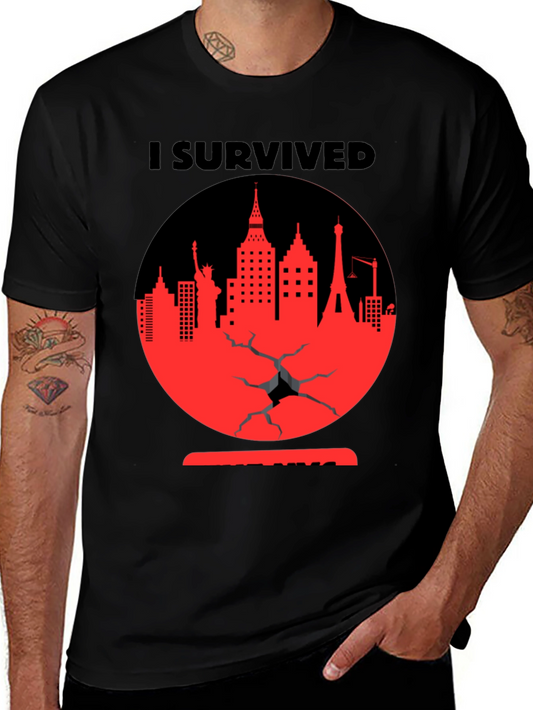 Camiseta Negra Yo Sobreviví Diseño Urbano Rojo