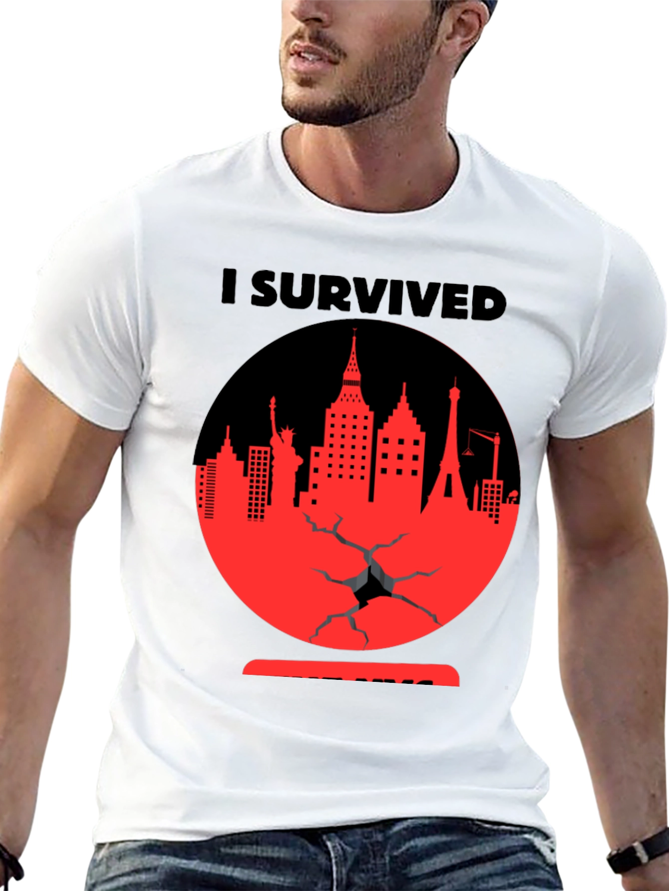Camiseta Negra Yo Sobreviví Diseño Urbano Rojo