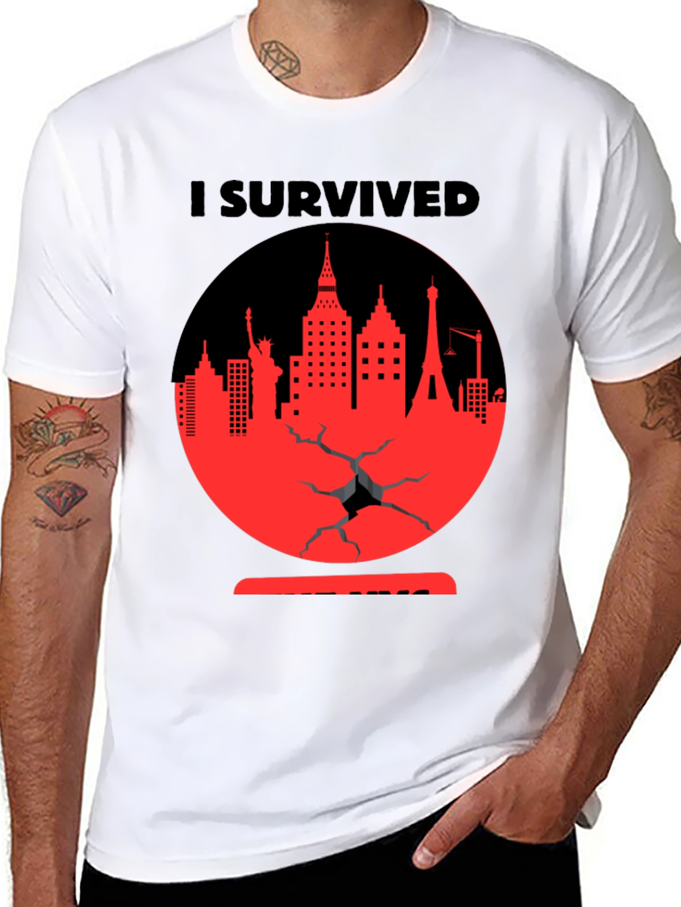 Camiseta Negra Yo Sobreviví Diseño Urbano Rojo