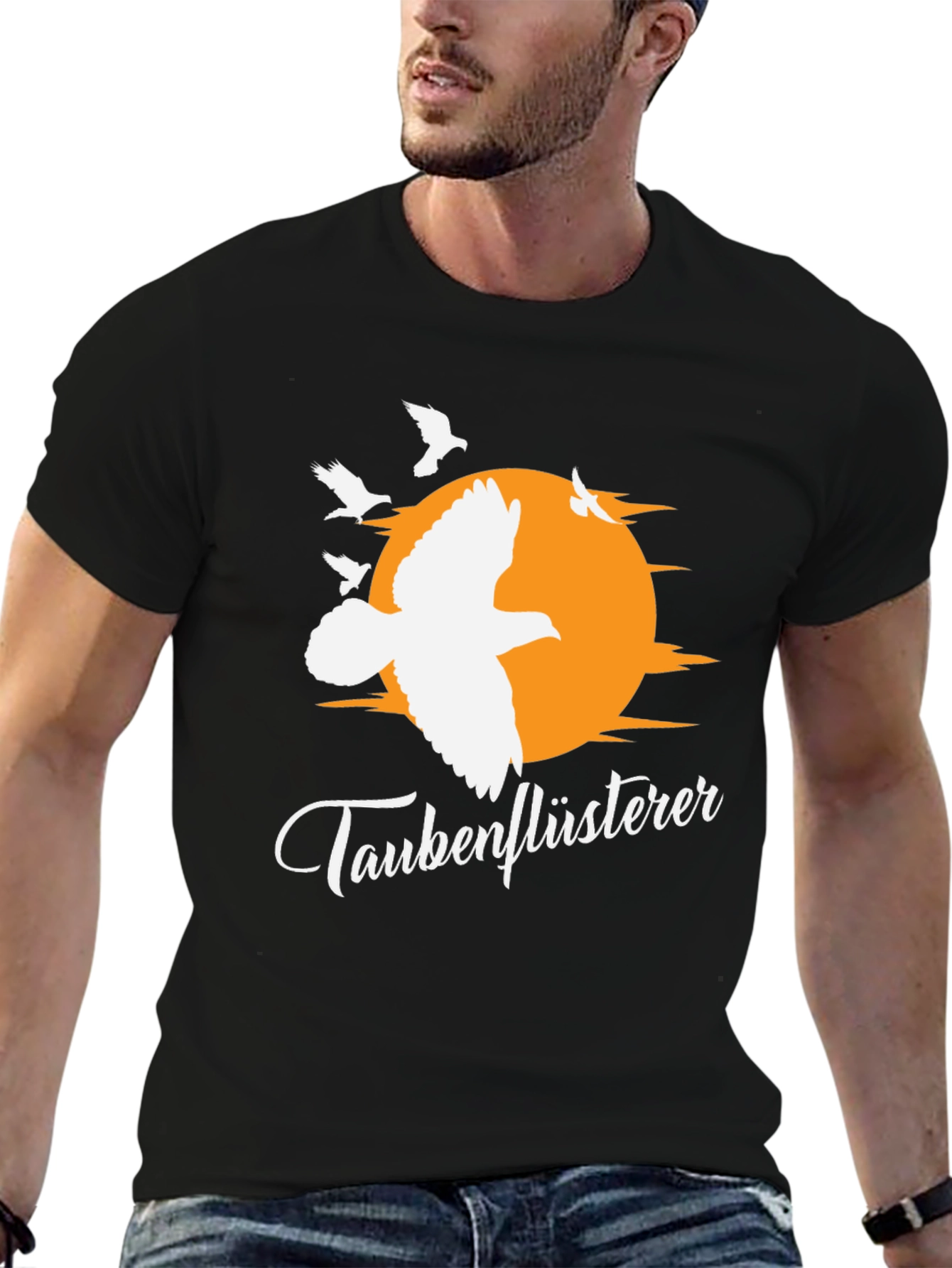 Camiseta Negra Taubenflüsterer con Diseño de Aves