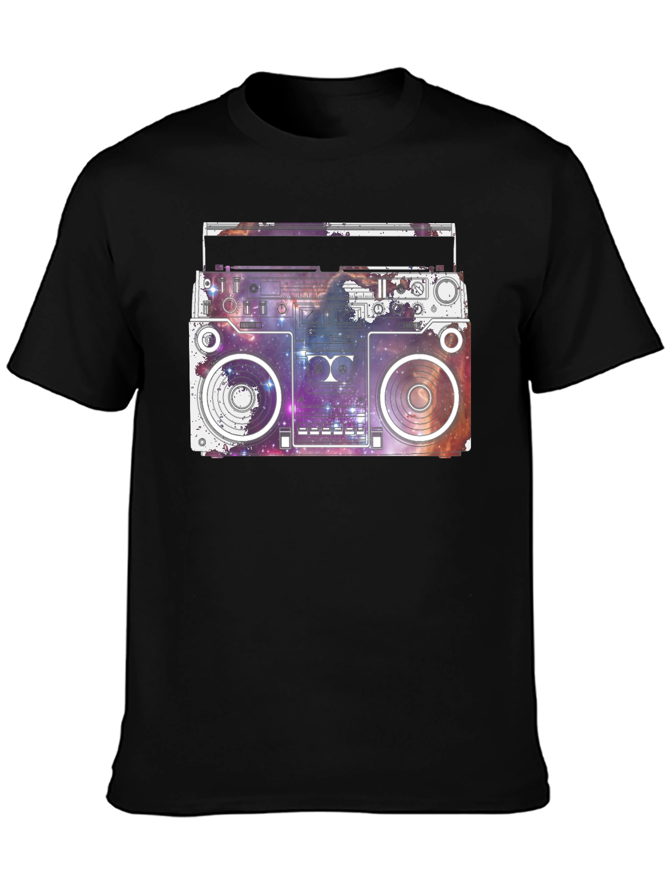 Camiseta Negra con Diseño Retro Espacial