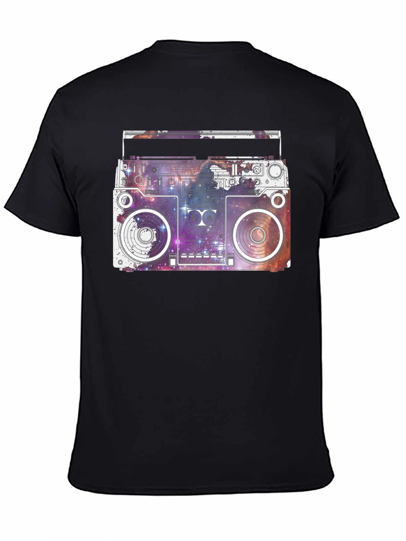 Camiseta Negra con Diseño Retro Espacial