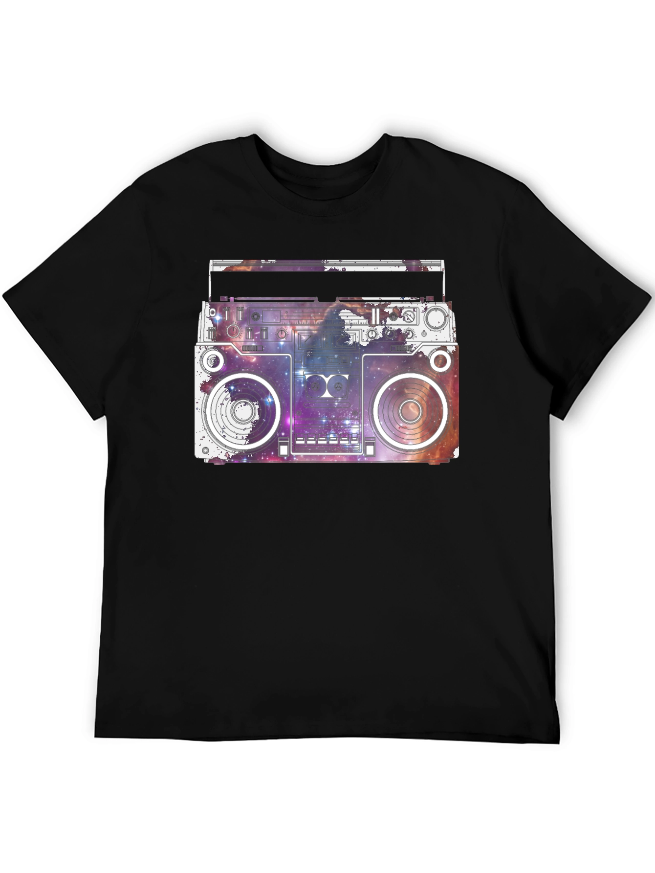 Camiseta Negra con Diseño Retro Espacial