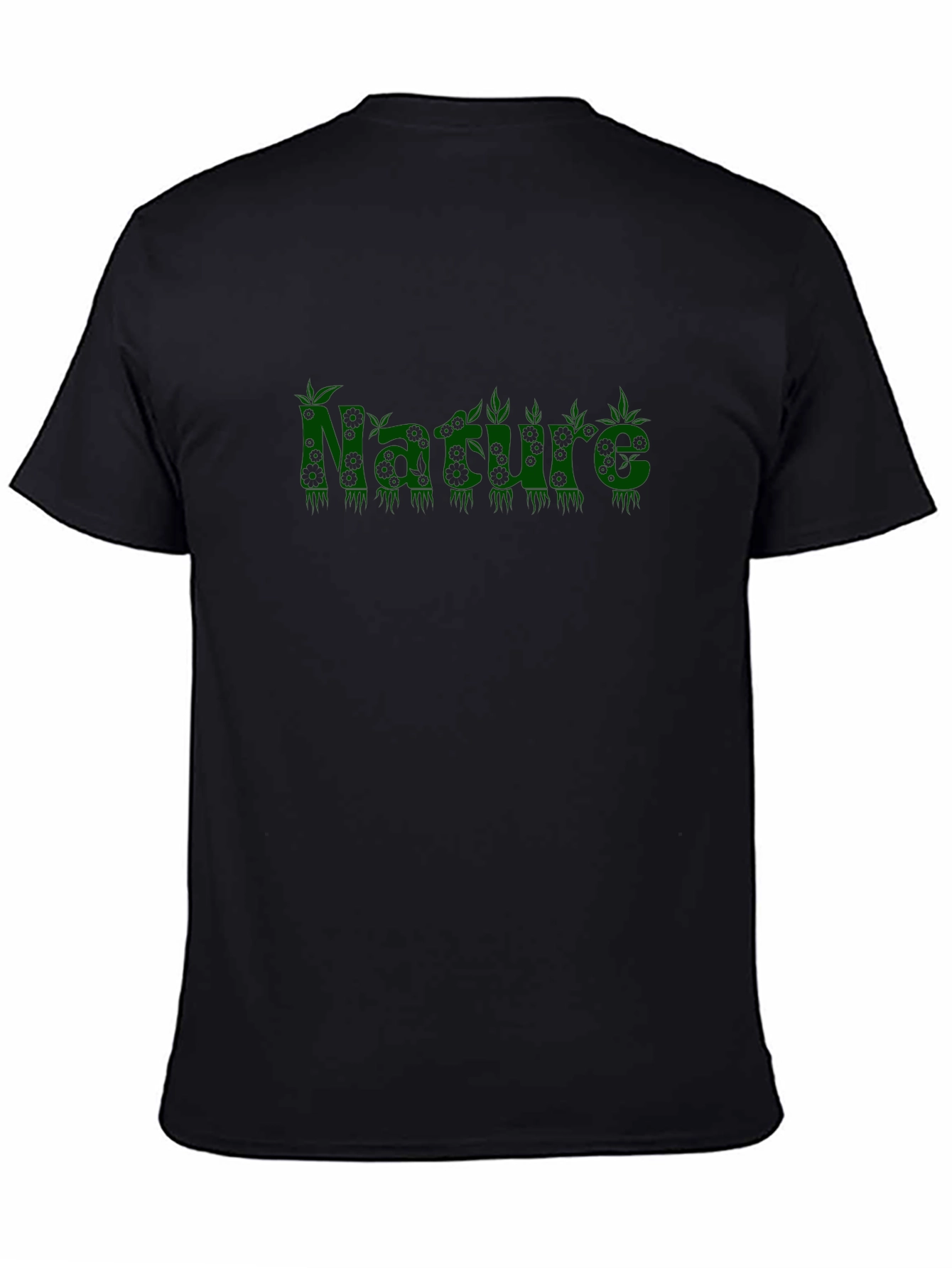 Camiseta Negra Naturaleza con Diseño Botánico Verde