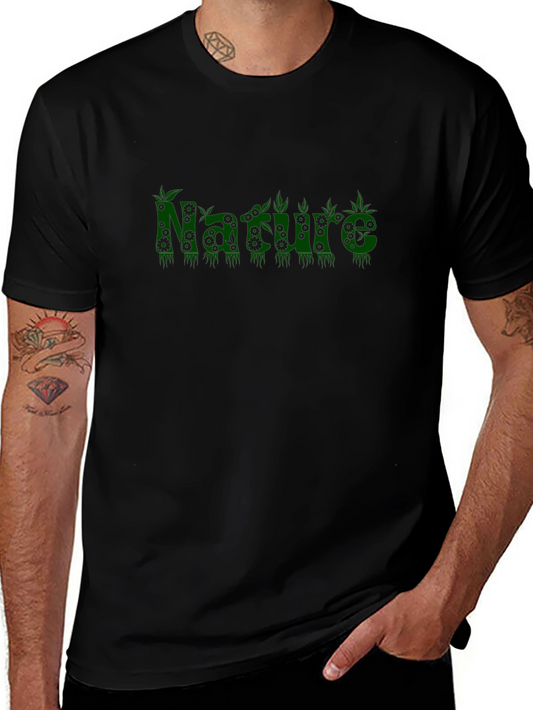 Camiseta Negra Naturaleza con Diseño Botánico Verde
