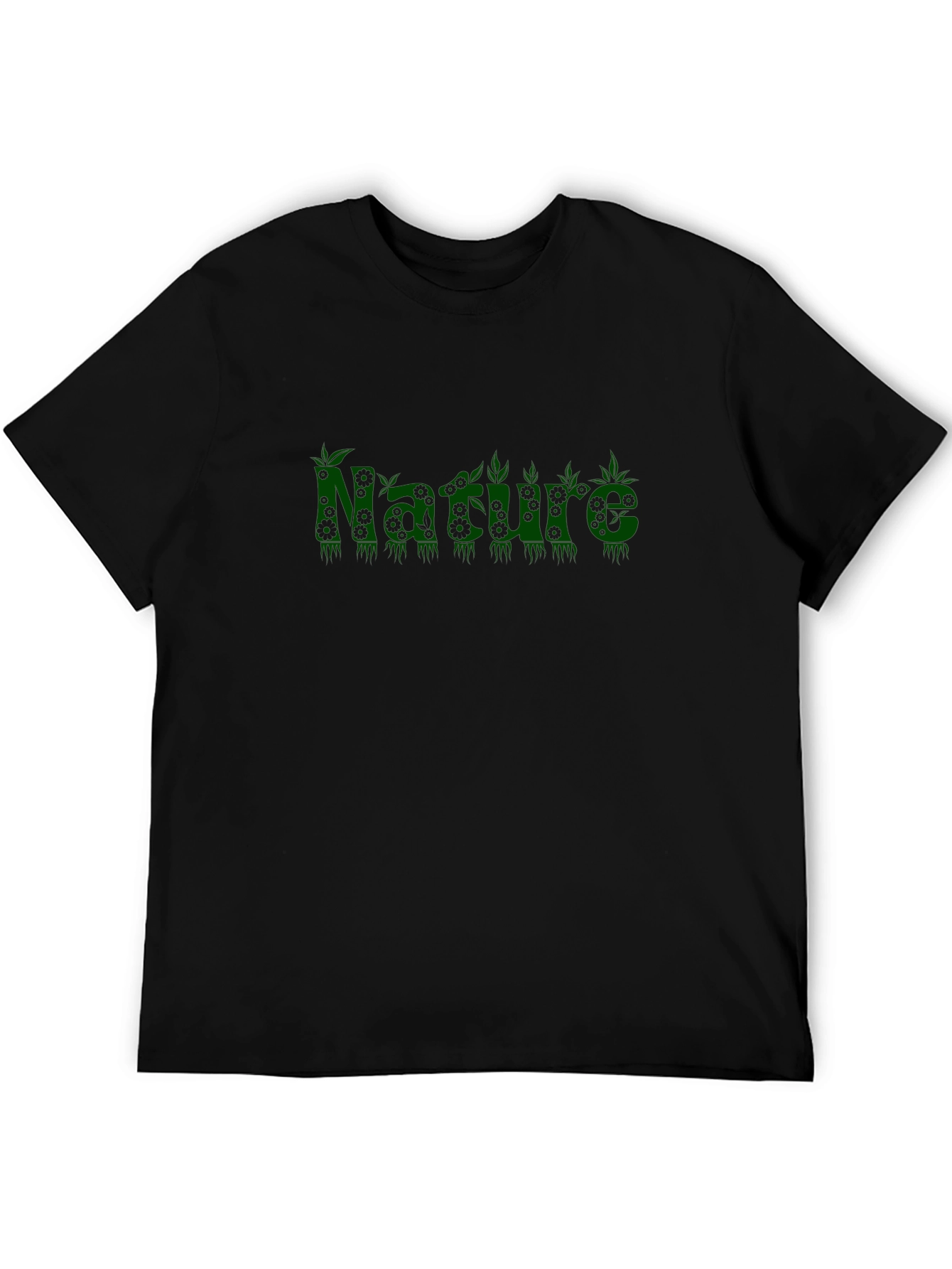 Camiseta Negra Naturaleza con Diseño Botánico Verde