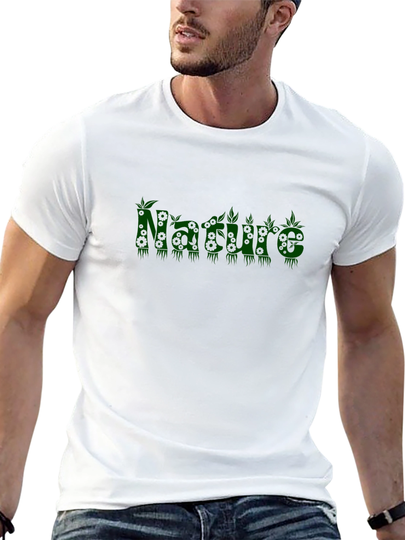 Camiseta Negra Naturaleza con Diseño Botánico Verde