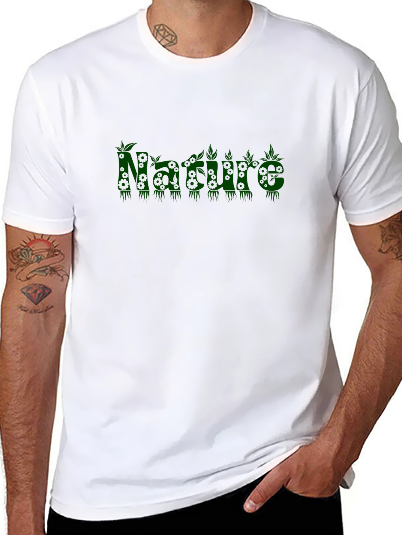 Camiseta Negra Naturaleza con Diseño Botánico Verde