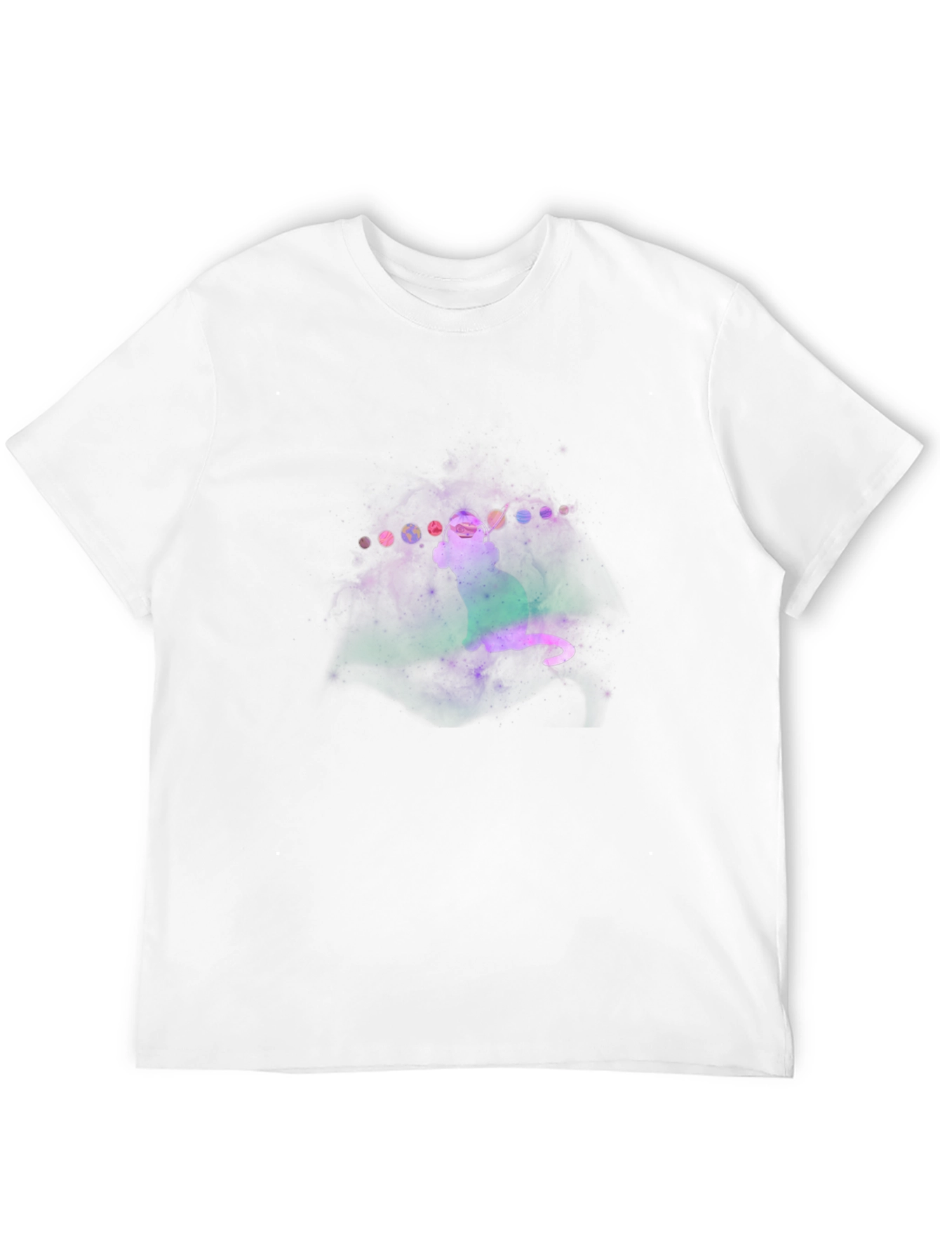 Camiseta Negra con Diseño de Gato Cósmico