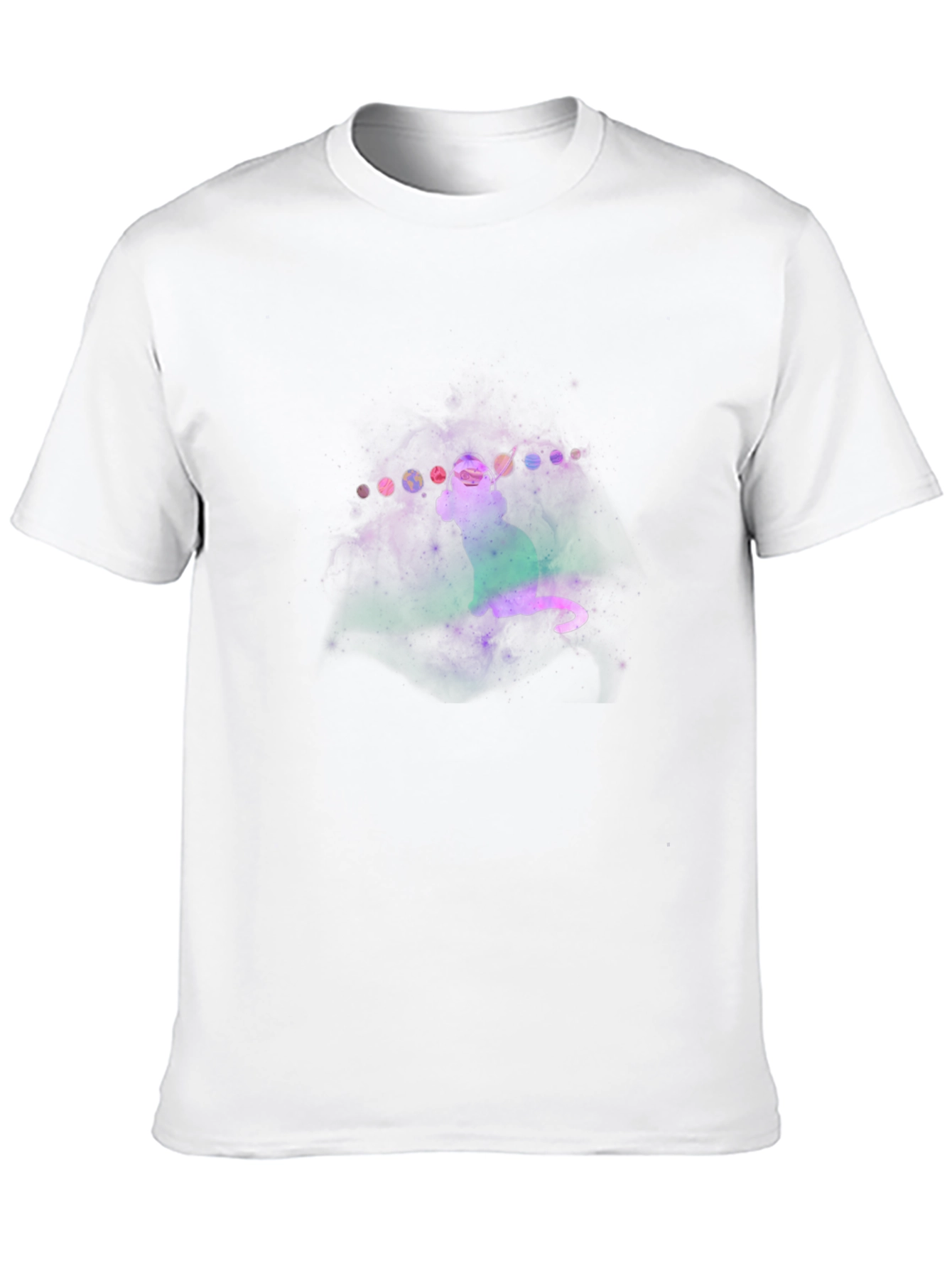 Camiseta Negra con Diseño de Gato Cósmico