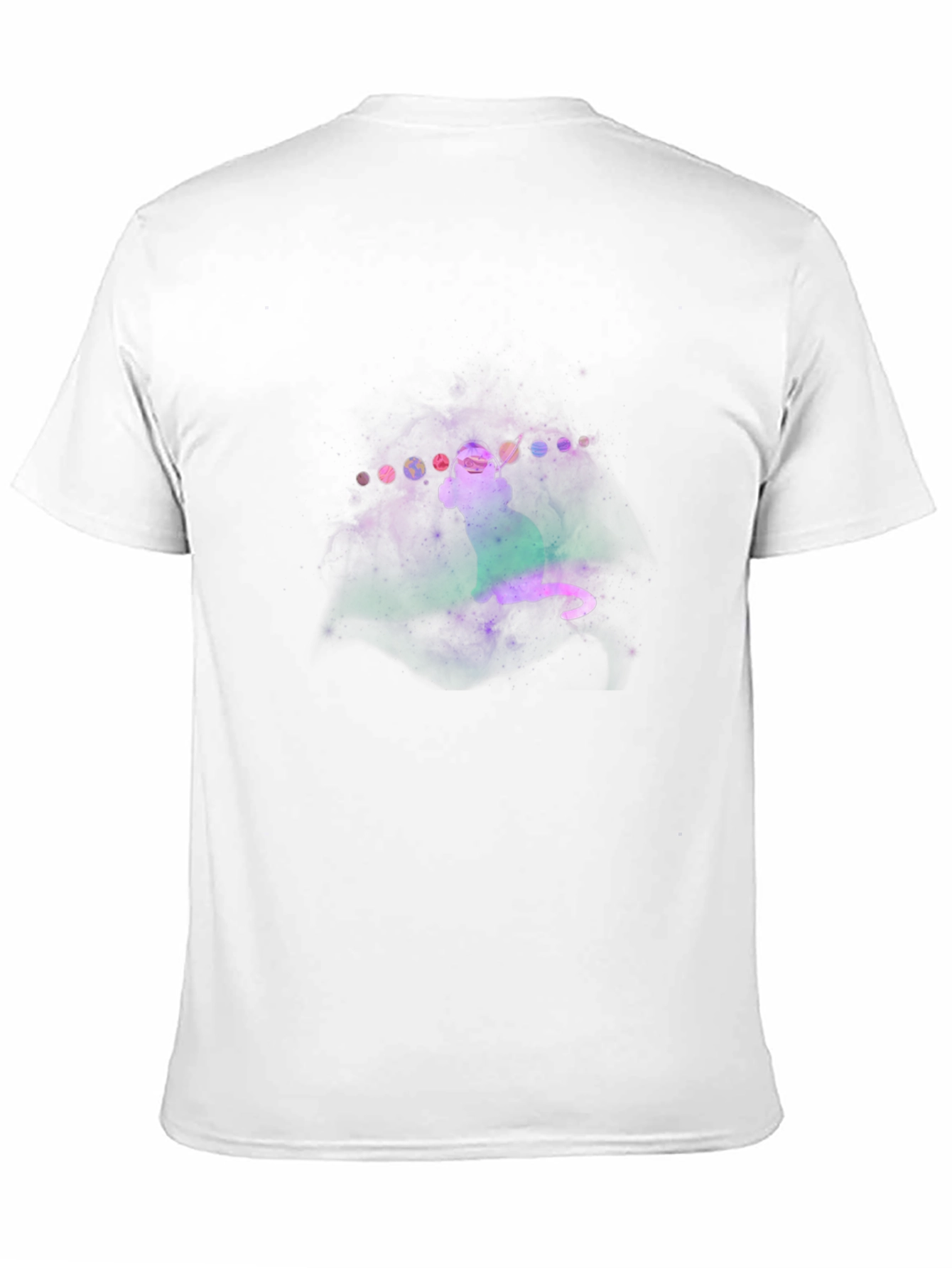 Camiseta Negra con Diseño de Gato Cósmico