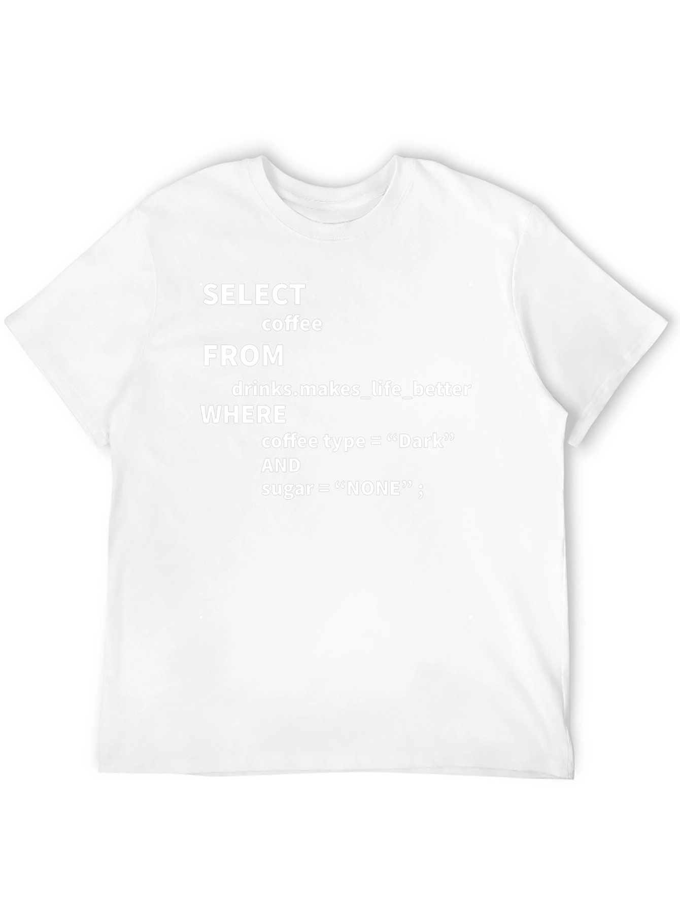Camiseta Negra: SELECT coffee FROM drinks...