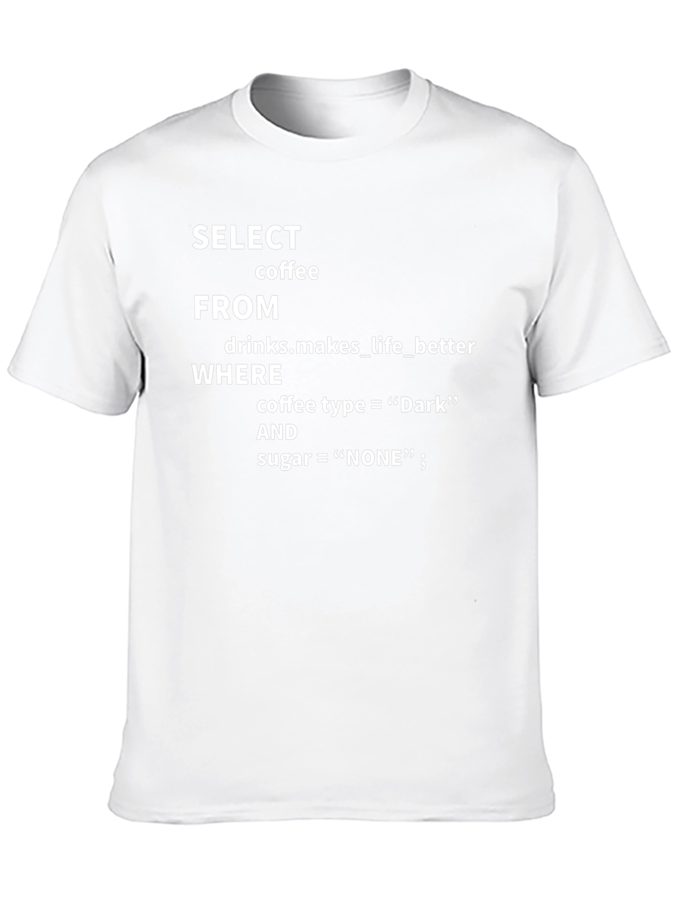 Camiseta Negra: SELECT coffee FROM drinks...