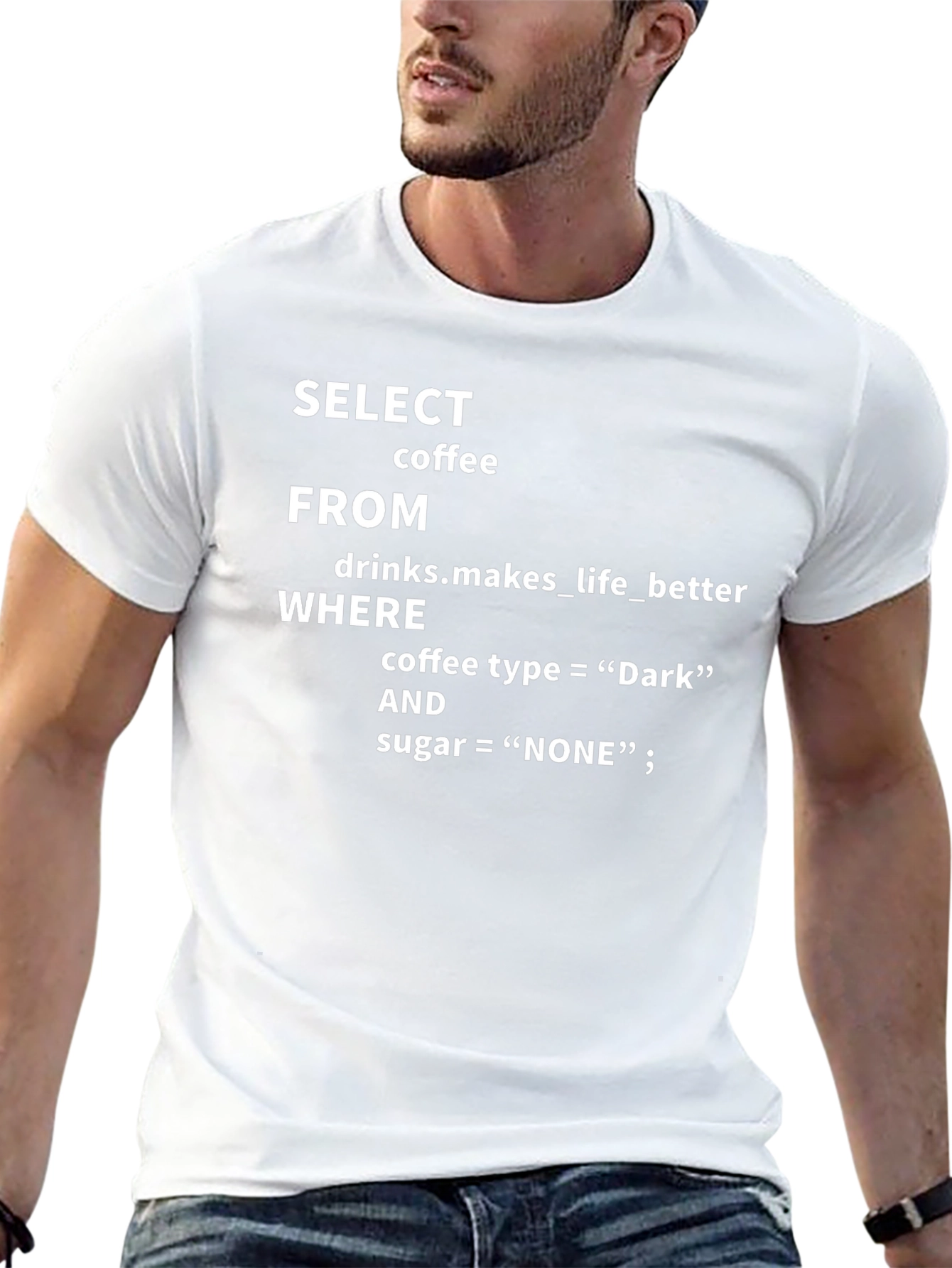 Camiseta Negra: SELECT coffee FROM drinks...