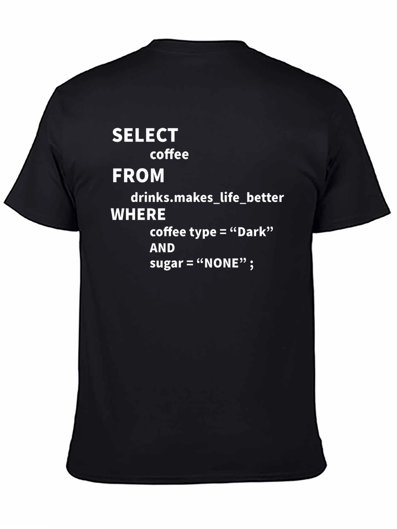 Camiseta Negra: SELECT coffee FROM drinks...