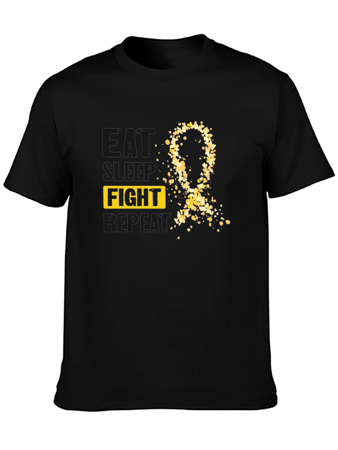Camiseta Negra Lucha Pelea Repite Con Cinta Dorada